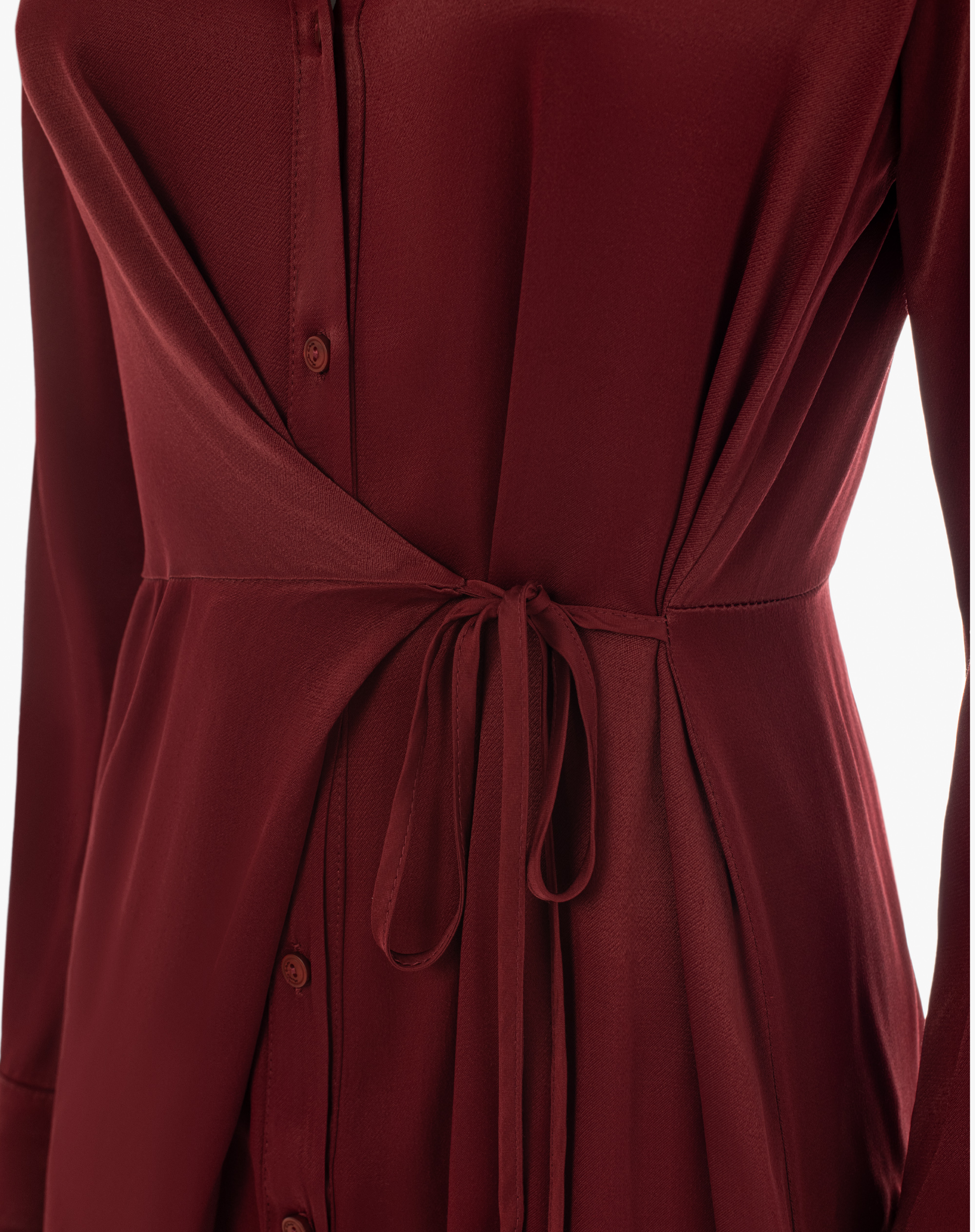Long Shirt Dress With Side Knot BURGUNDY | Manila Grace