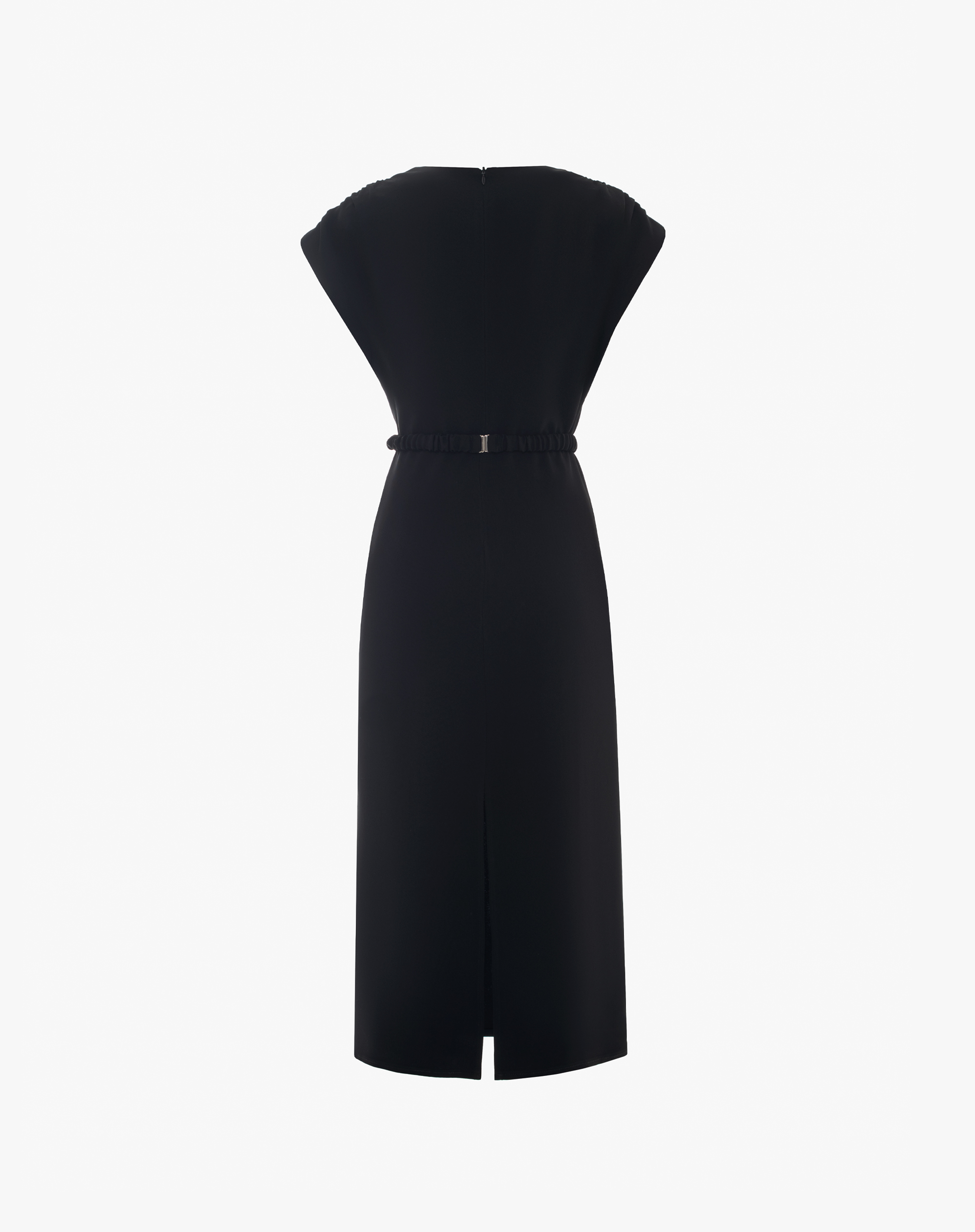 Midi Dress With Short Sleeves And Logo Belt BLACK
