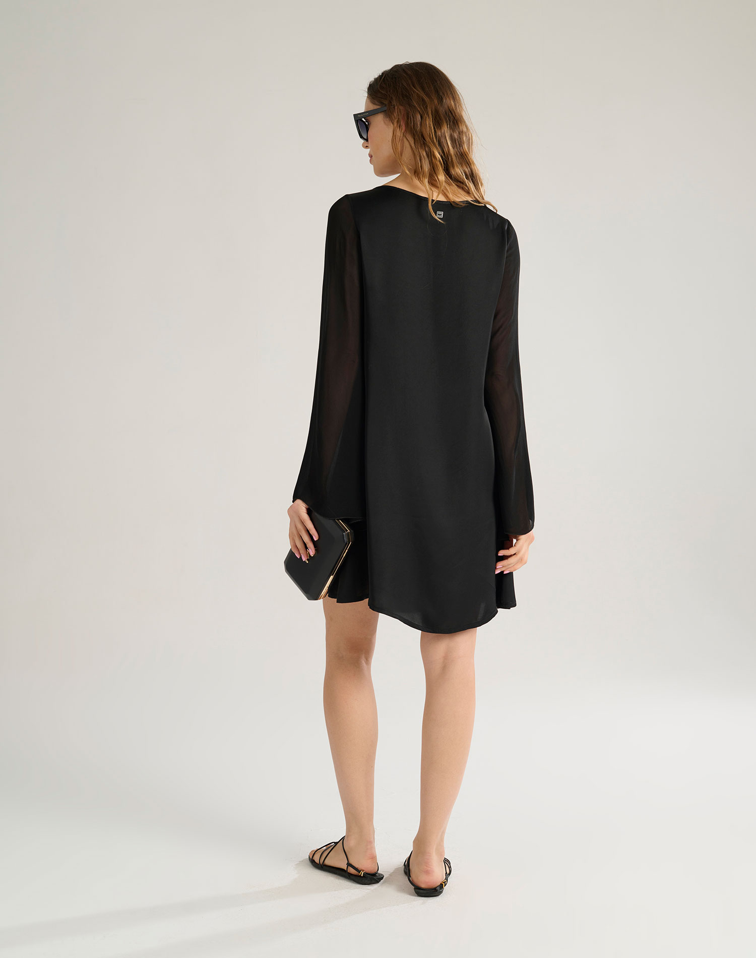 FLARED SLEEVE DRESS - BLACK - Manila Grace | Official Website