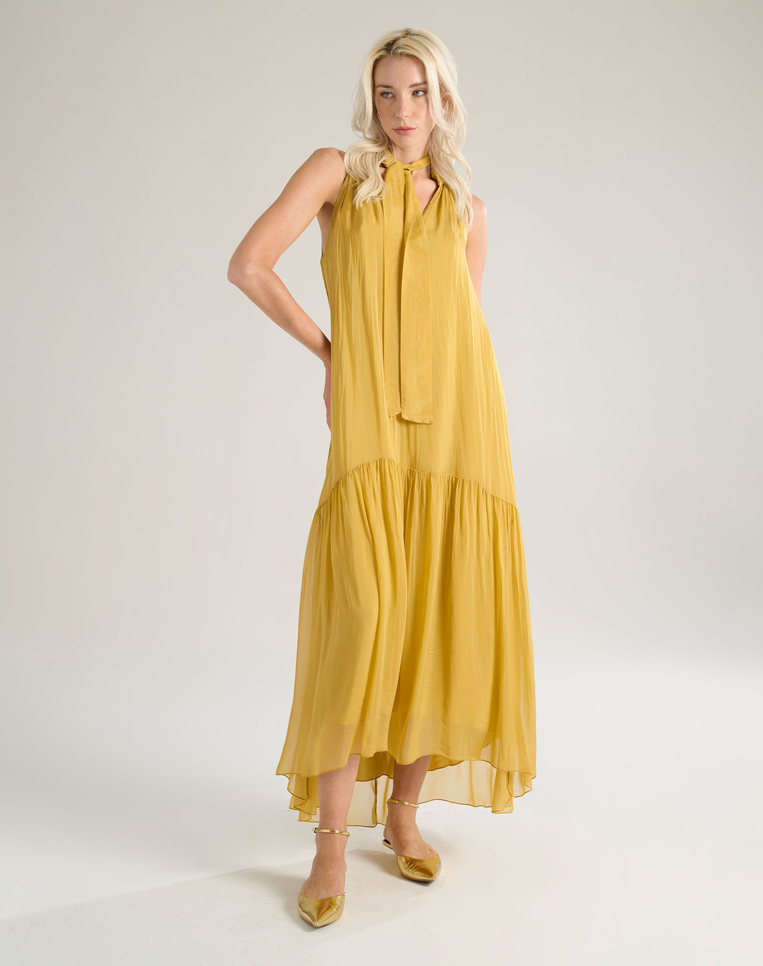 AMERICA NECKLINE DRESS - MUSTARD - Manila Grace | Official Website