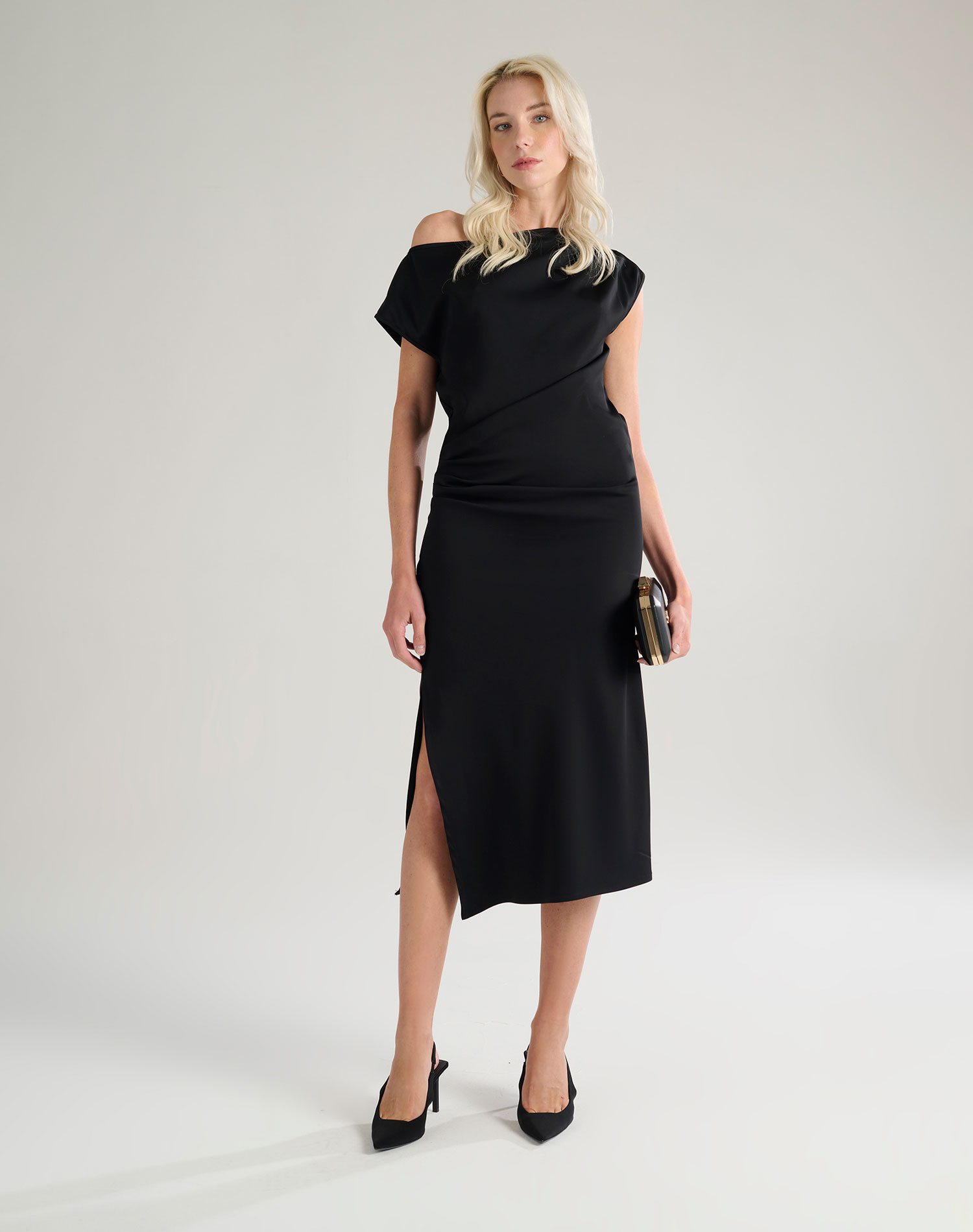 DRESS WITH DRAPING - BLACK - Manila Grace | Official Website