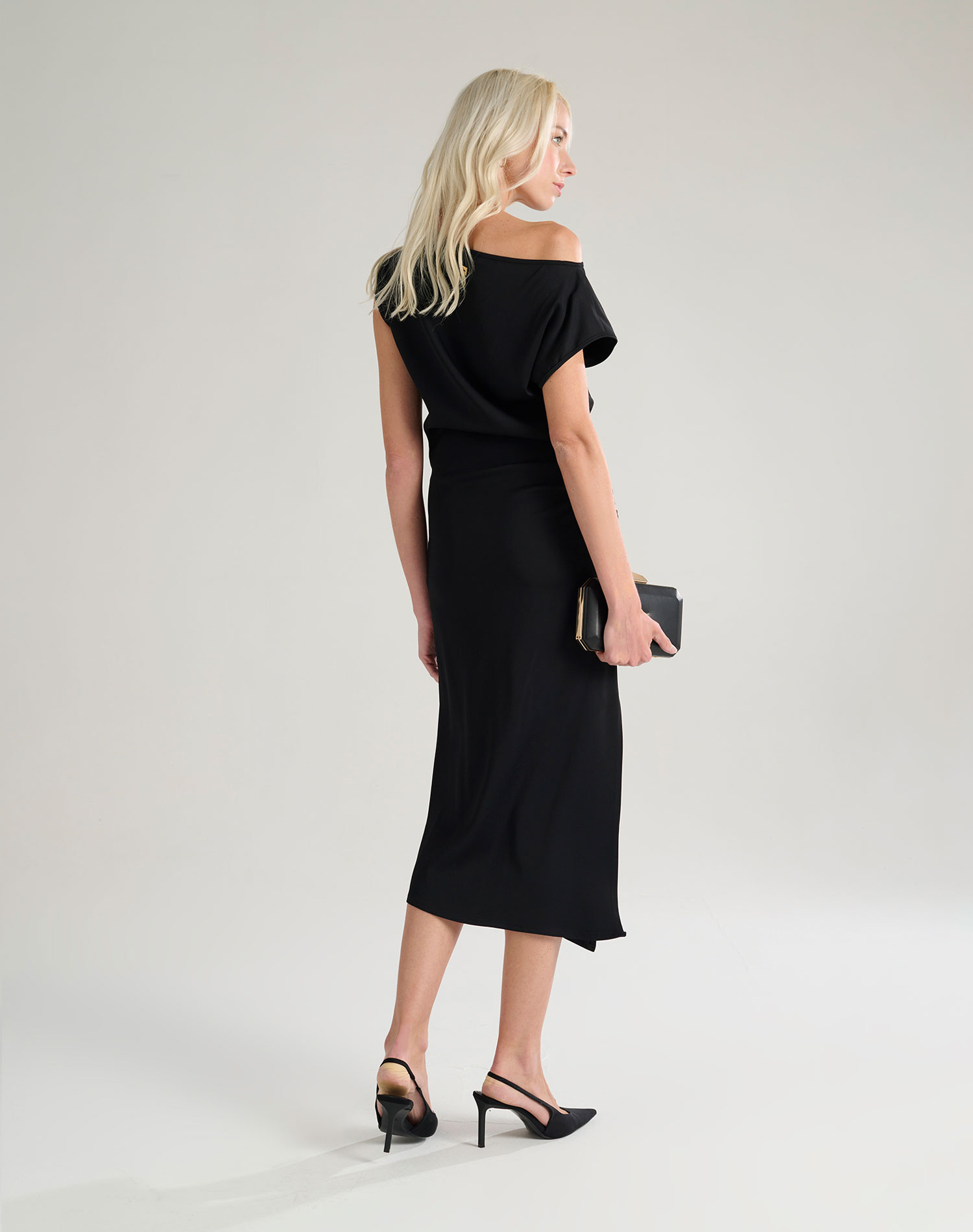DRESS WITH DRAPING - BLACK - Manila Grace | Official Website