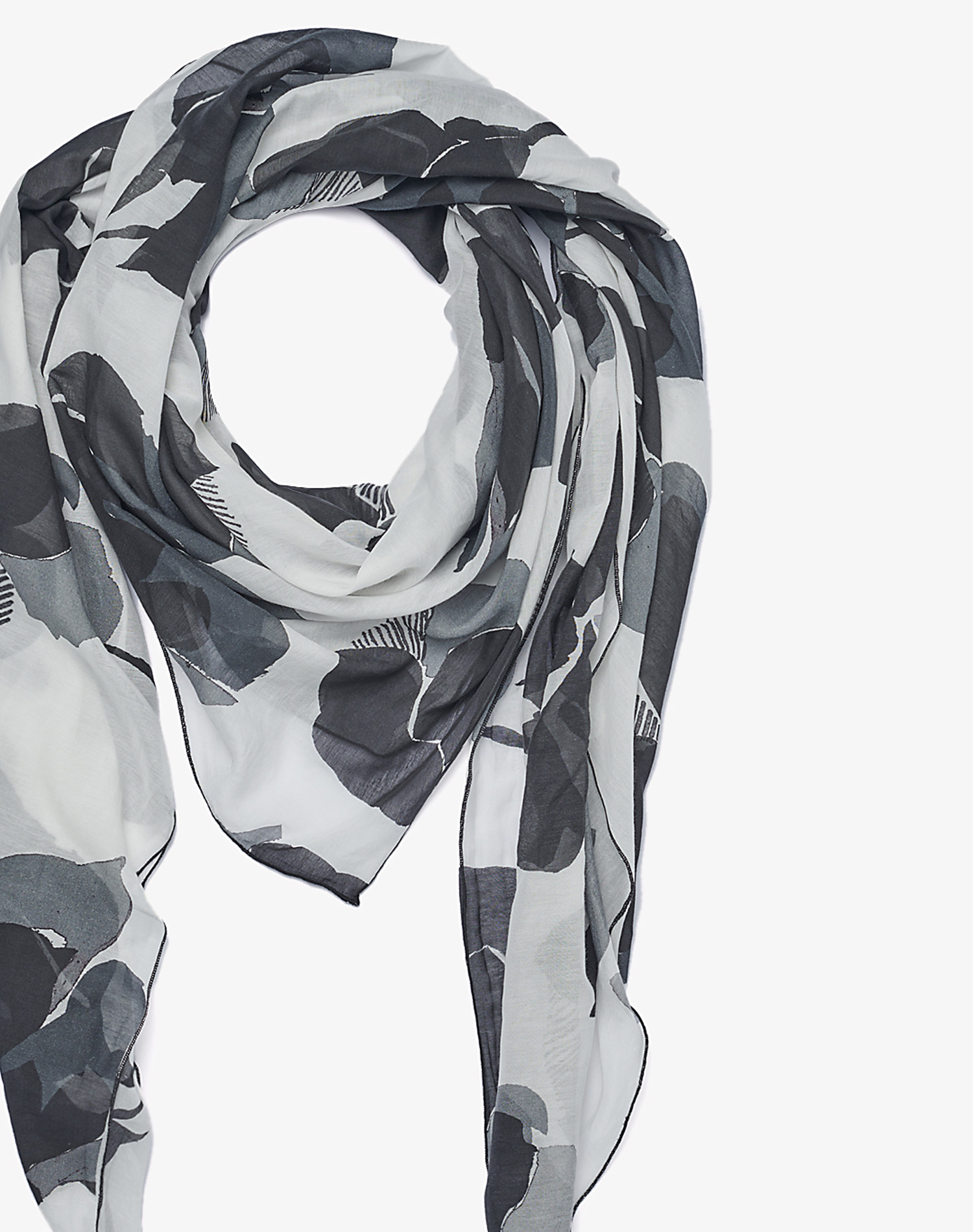 TRAPEZE SCARF IN COTTON AND SILK VOILE - OFF WHITE - Manila Grace | Official Website
