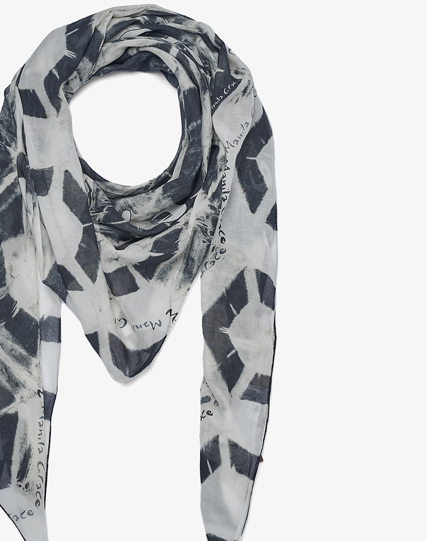 TRAPEZE SCARF IN VOILE COTTON SILK - BLACK - Manila Grace | Official Website