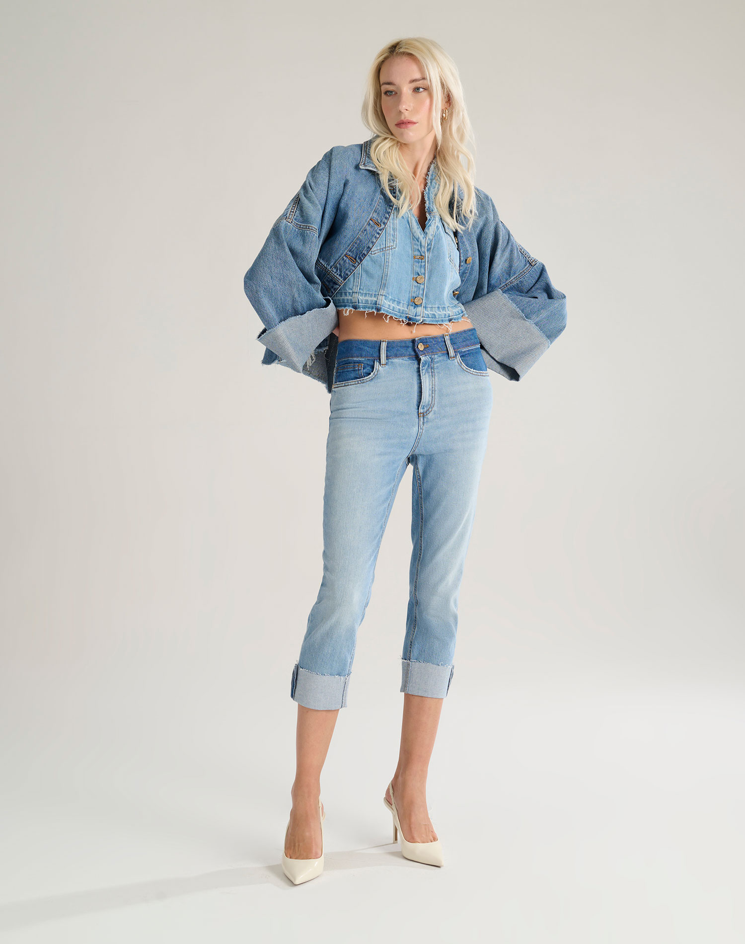 OVERSIZED DENIM JACKET - MEDIUM BLUE - Manila Grace | Official Website