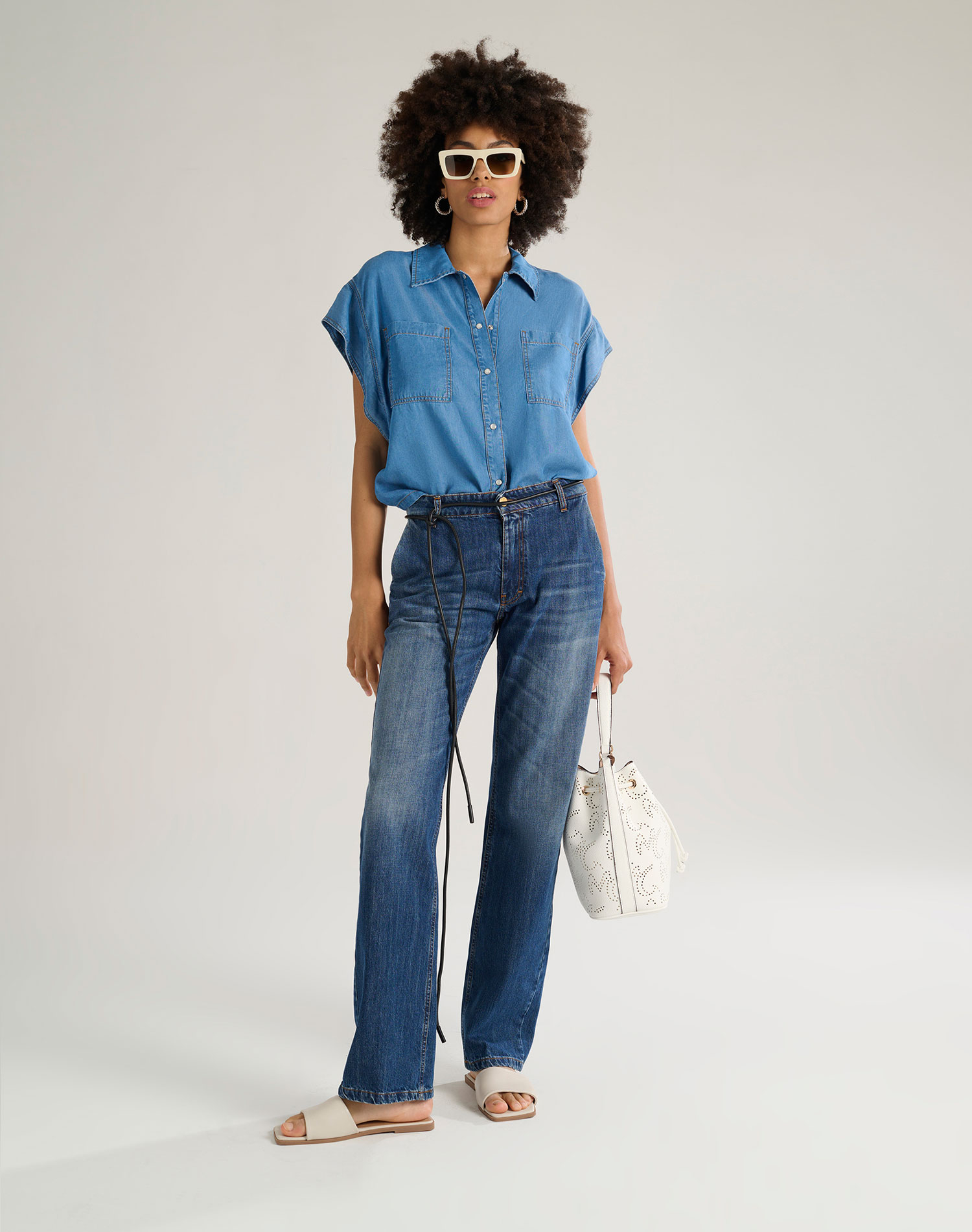 TROUSERS FIT STRAIG - MEDIUM BLUE - Manila Grace | Official Website