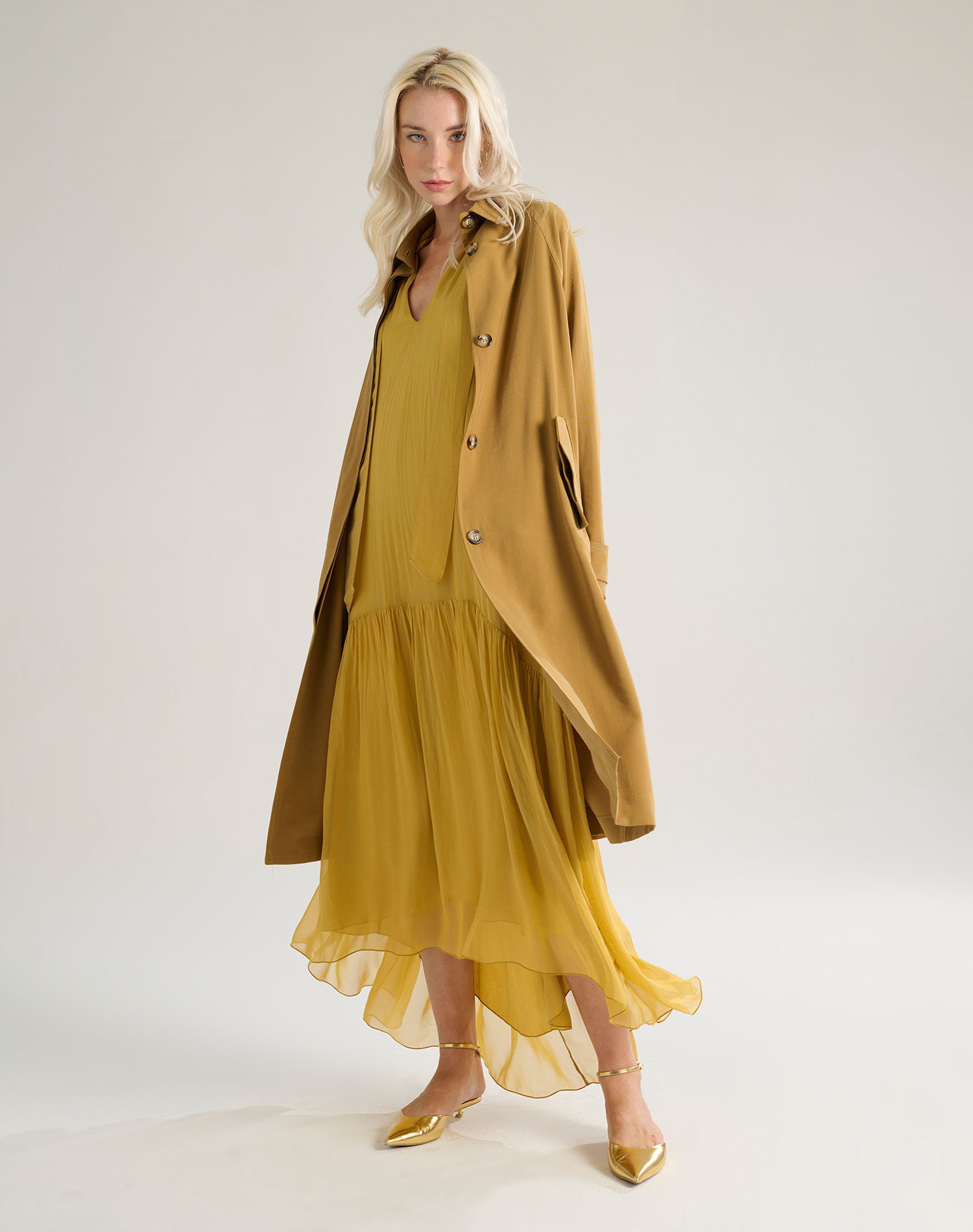 LONG TRENCH COAT - MUSTARD - Manila Grace | Official Website