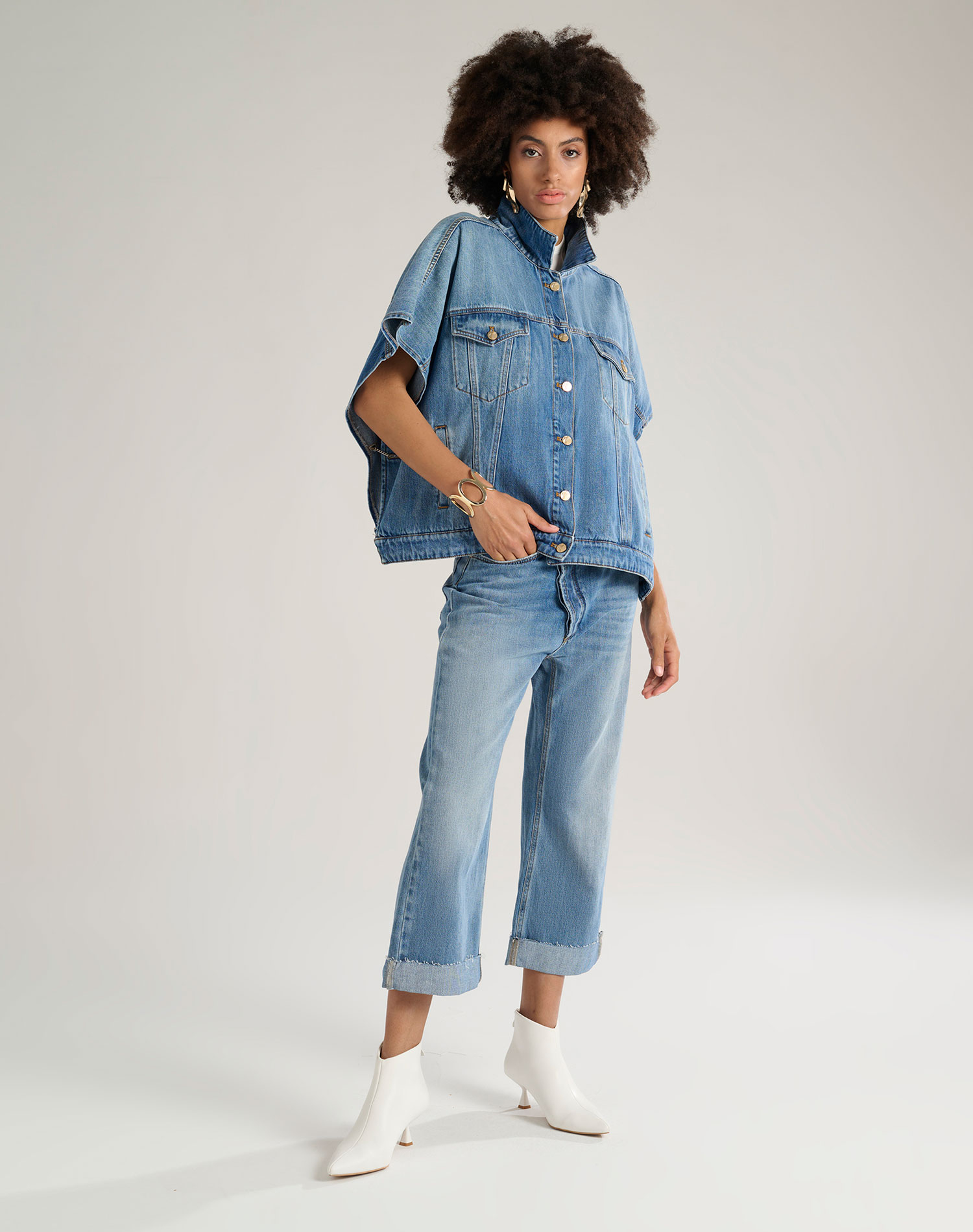 VEST JACKET - MEDIUM BLUE - Manila Grace | Official Website