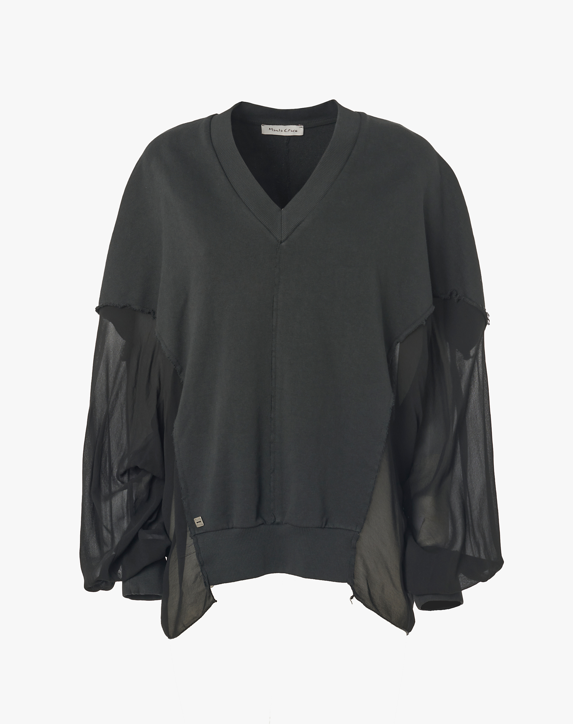 V-NECK SWEATSHIRT - BLACK - Manila Grace | Official Website