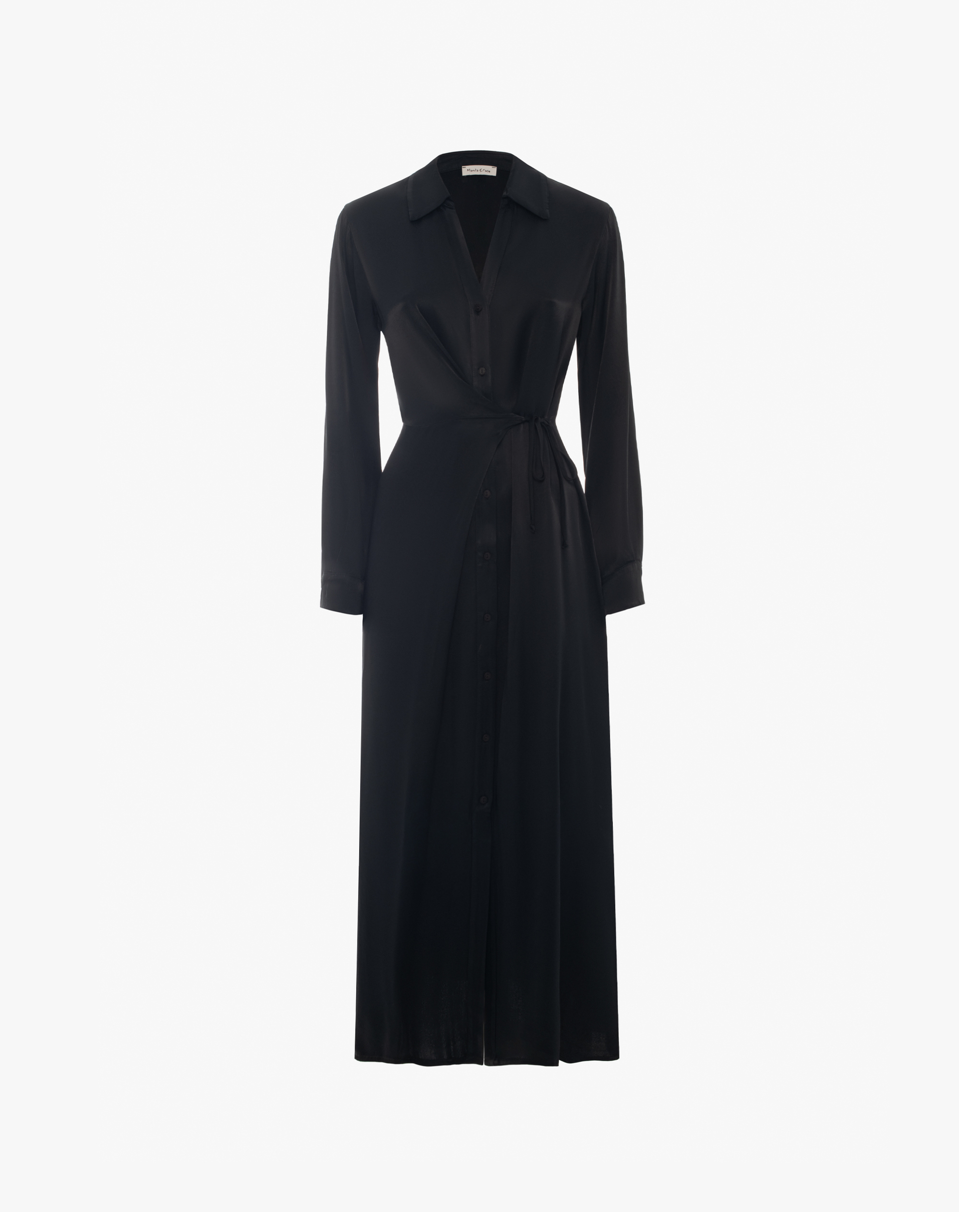 Long Shirt Dress With Side Knot - BLACK - Manila Grace | Official Website