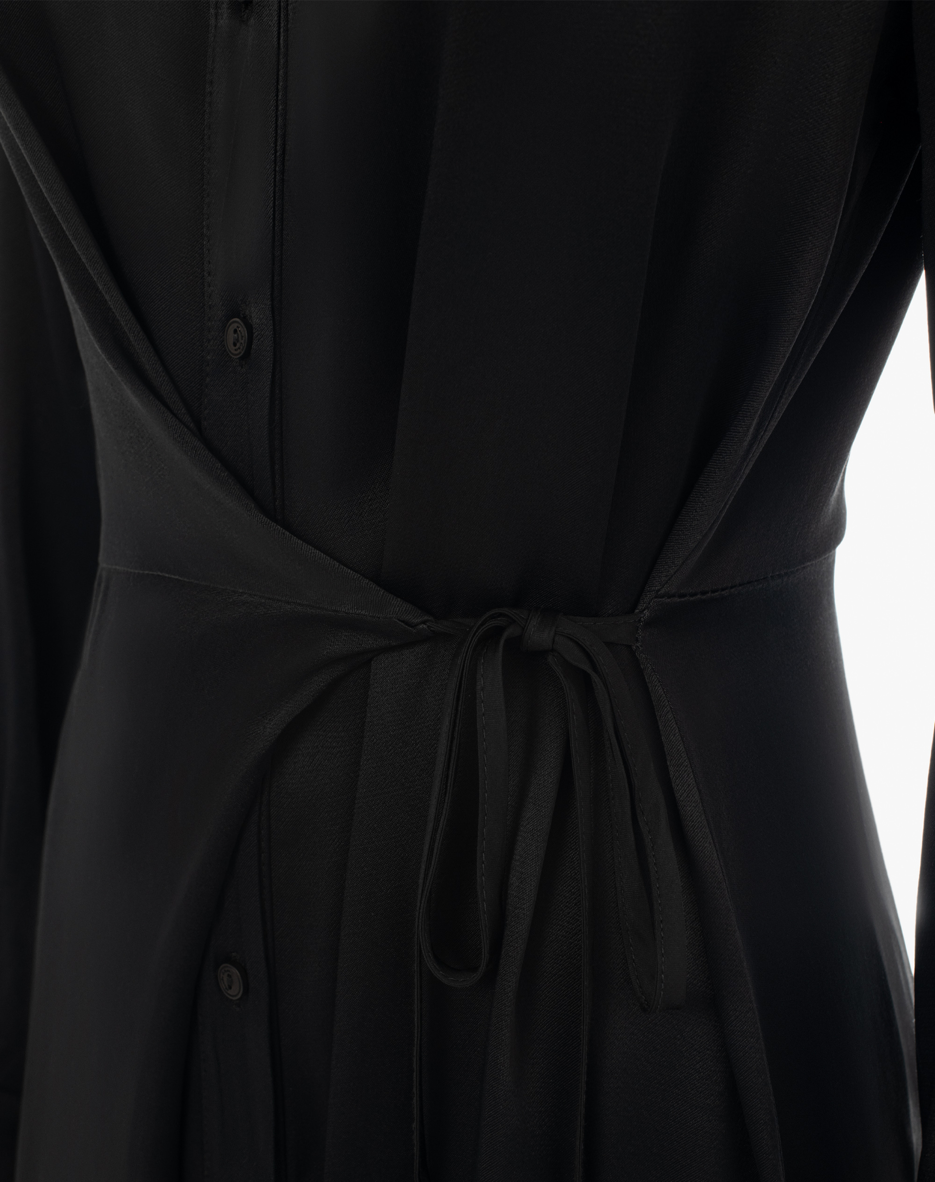 Long Shirt Dress With Side Knot - BLACK - Manila Grace | Official Website