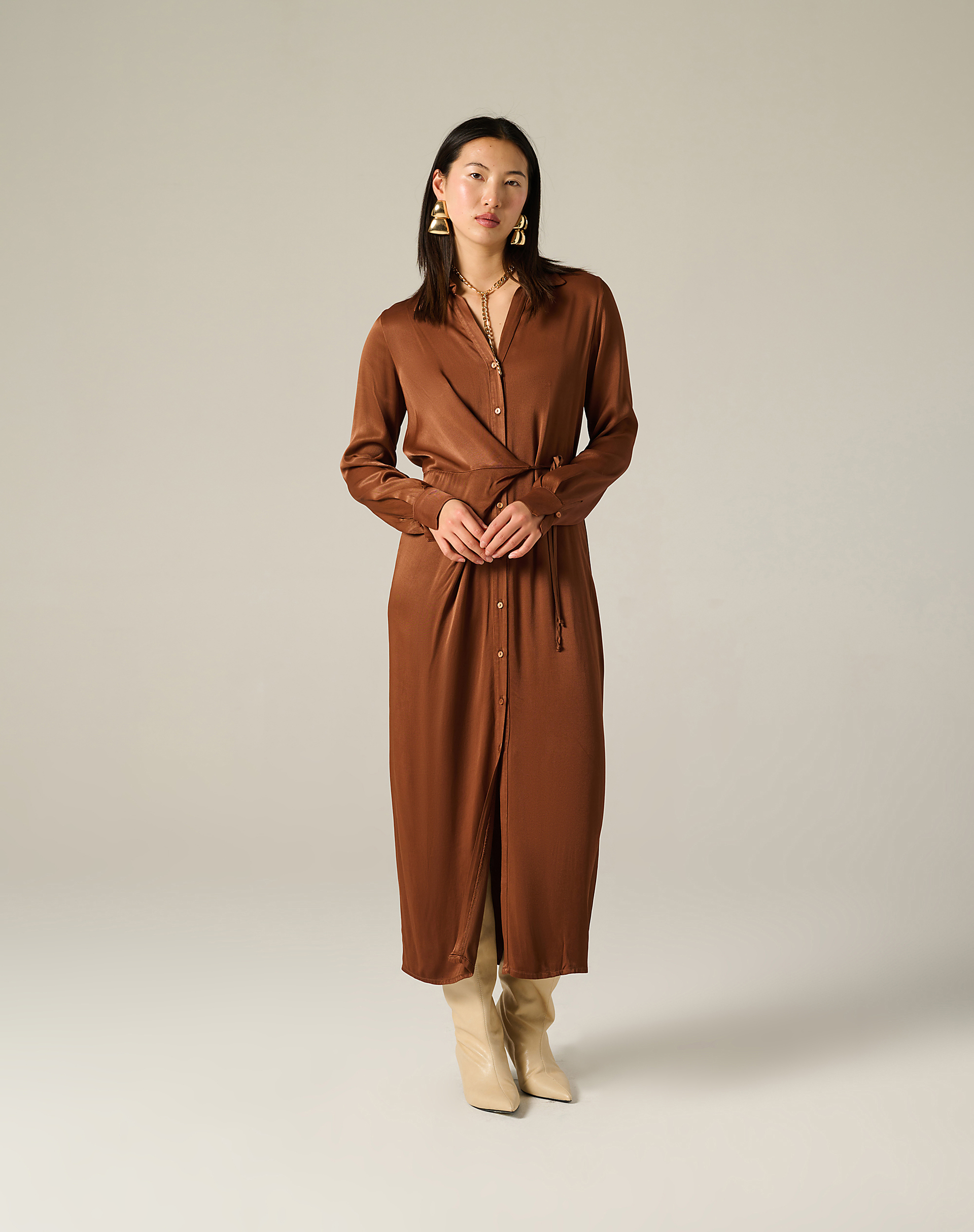 Long Shirt Dress With Side Knot - MA224 - Manila Grace | Official Website