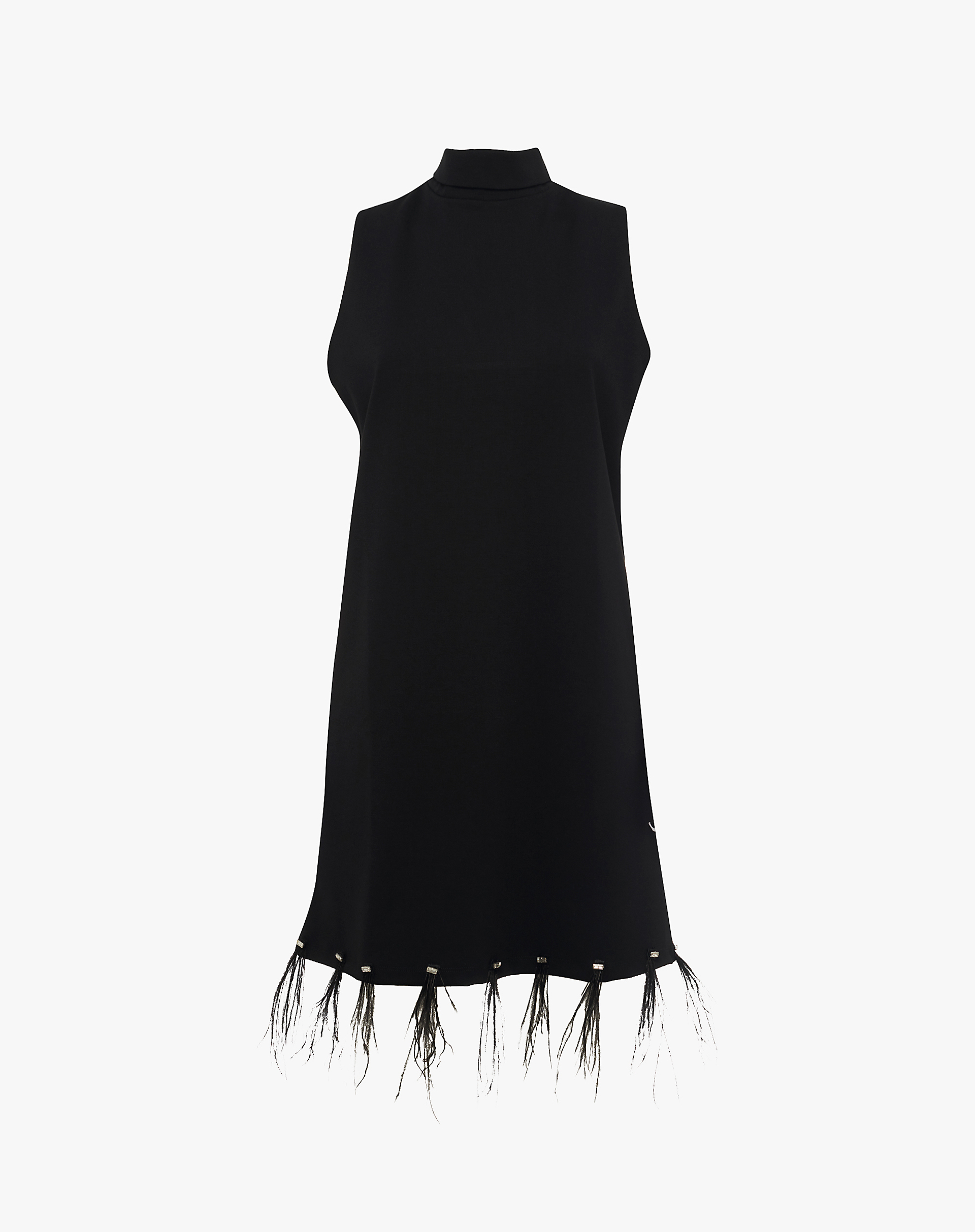 Sleeveless Dress With High Collar And Feather Detail - DRESSES - Manila Grace | Official Website