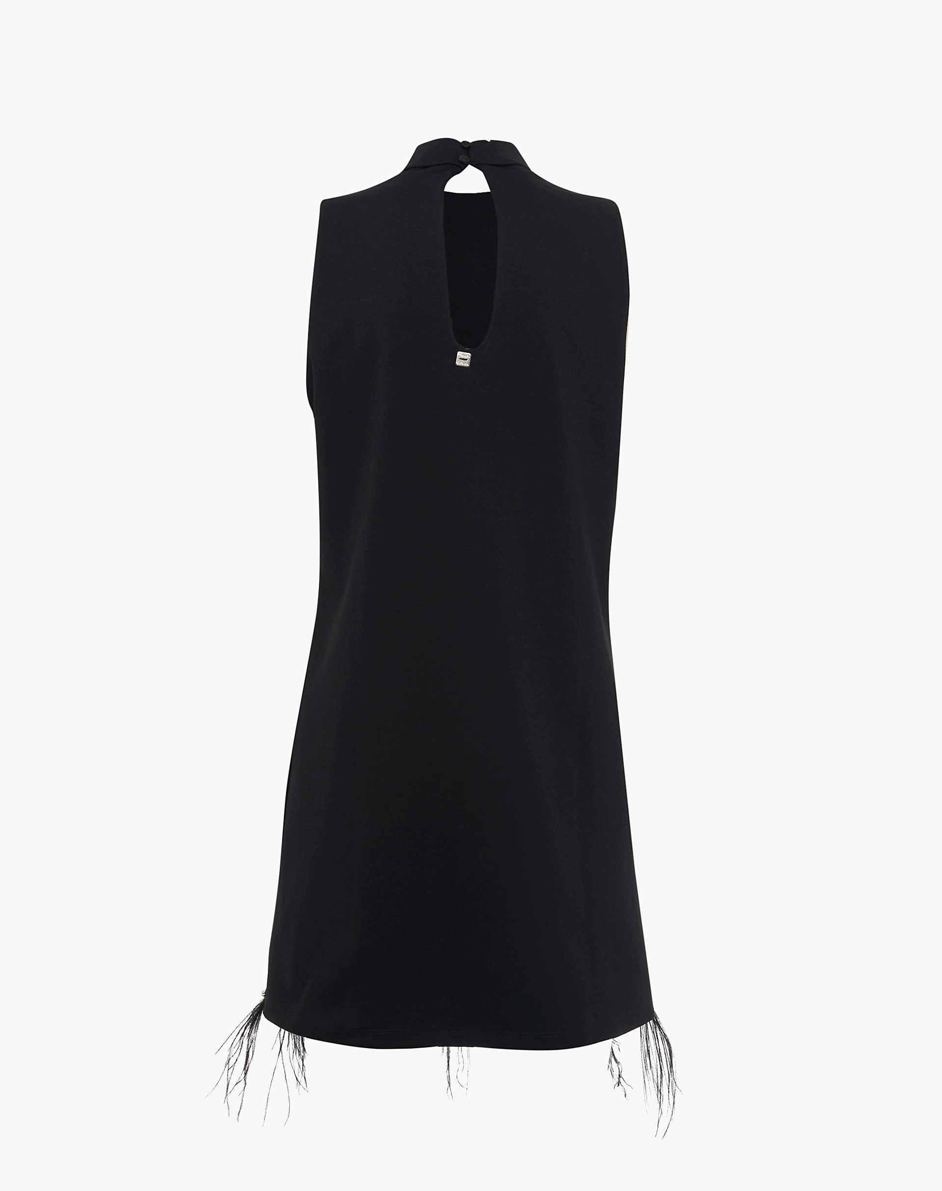 Sleeveless Dress With High Collar And Feather Detail - DRESSES - Manila Grace | Official Website