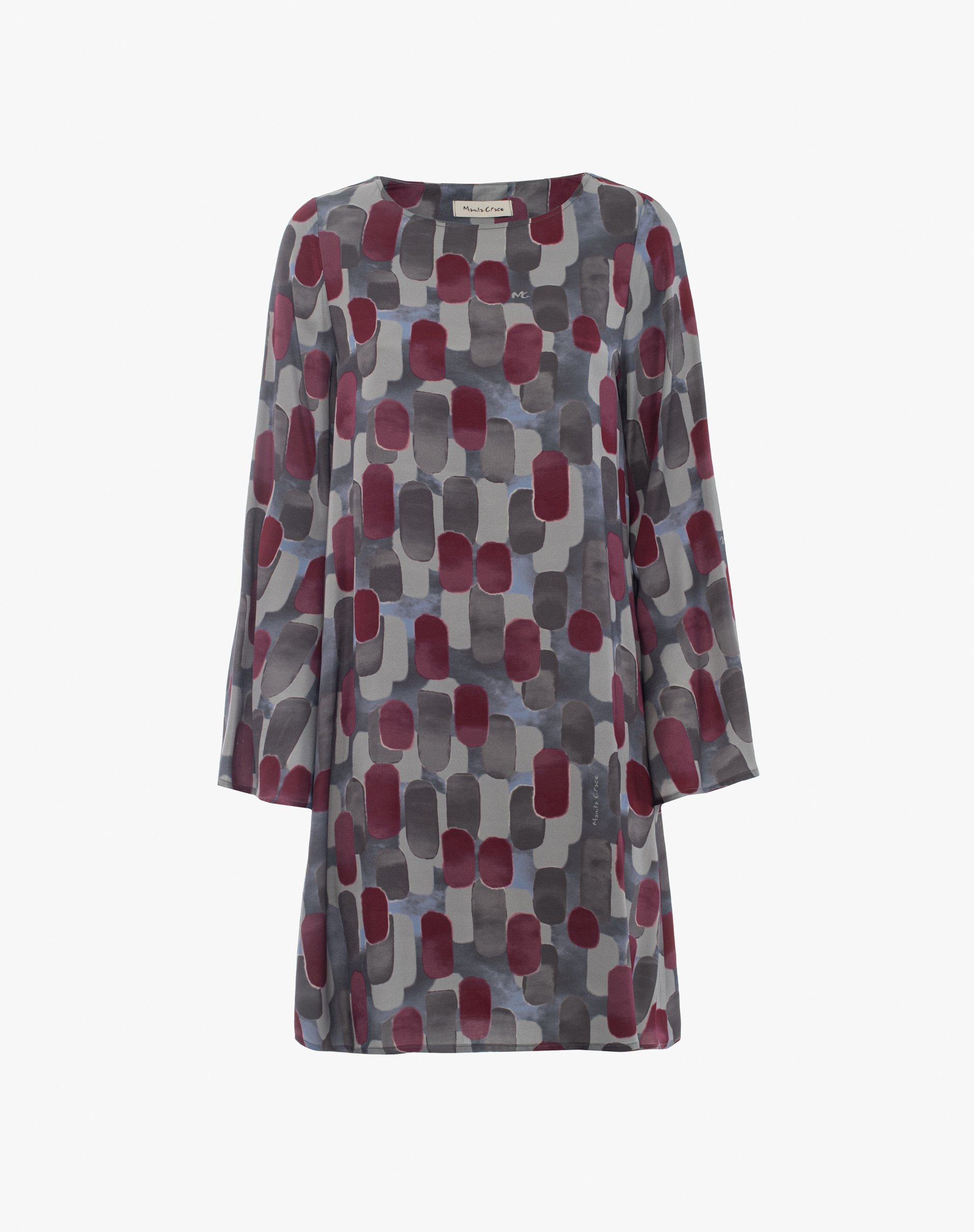 Short Dress In Fluid Fabric With Geometric Print - DRESSES & JUMPSUITS - Manila Grace | Official Website