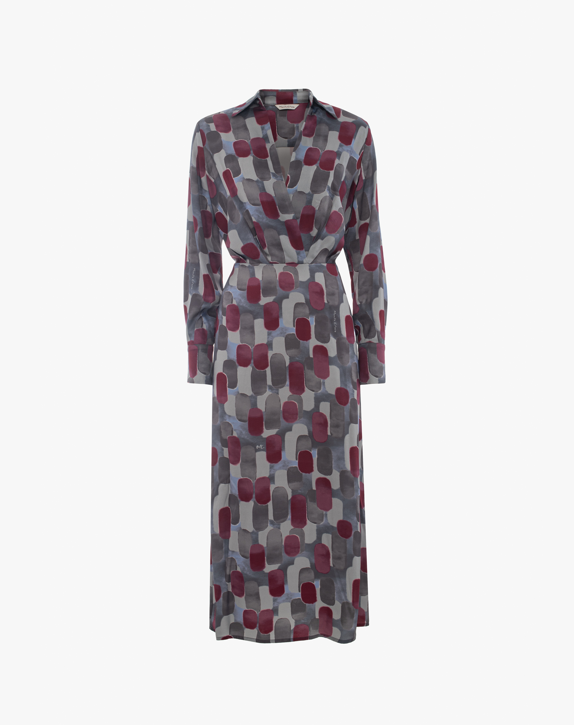 Long Printed Dress With Crossed Neckline - DRESSES & JUMPSUITS - Manila Grace | Official Website