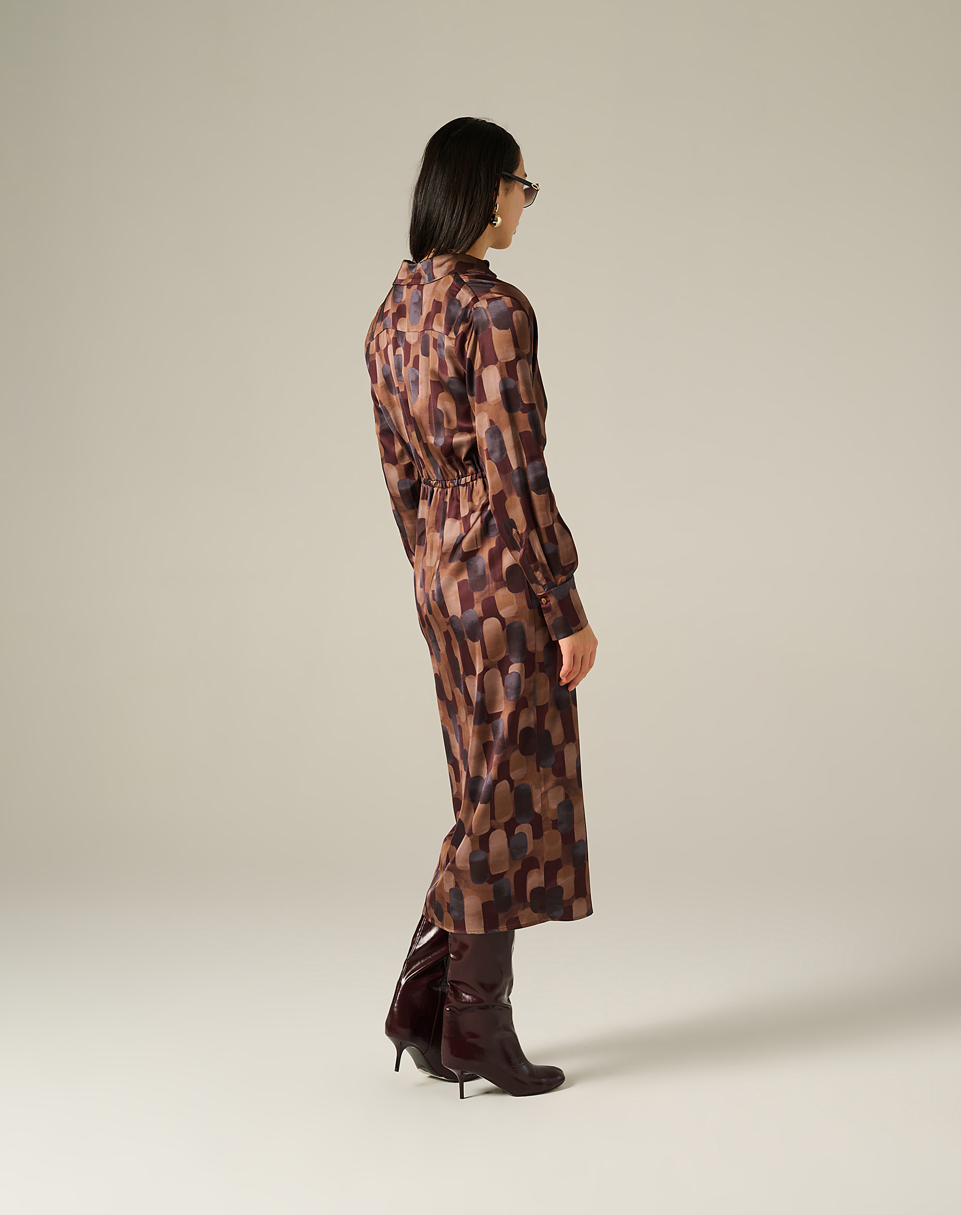 Long Printed Dress With Crossed Neckline - MA645 - Manila Grace | Official Website