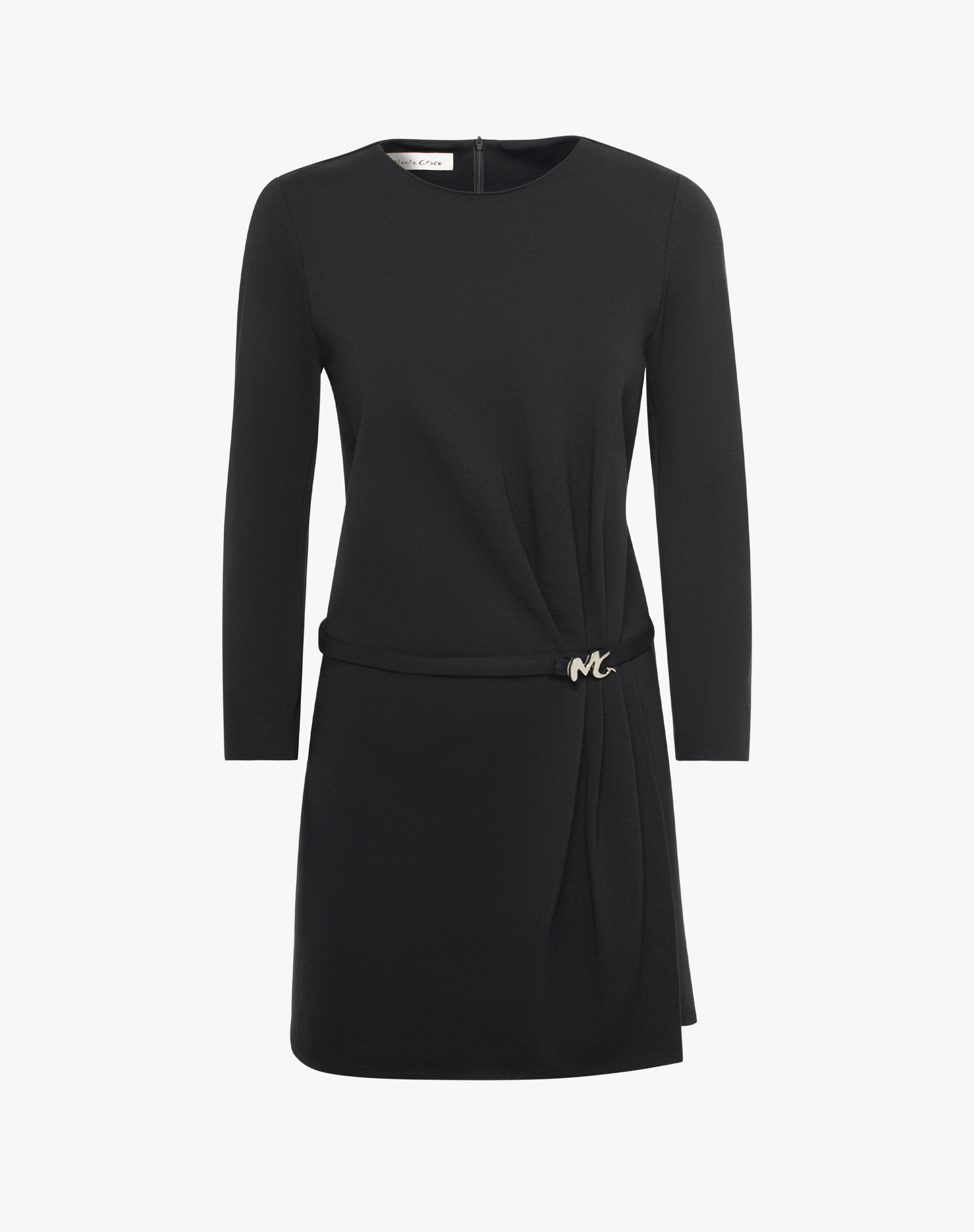 Short Dress With Belt At The Waist And Long Sleeves - BLACK - Manila Grace | Official Website