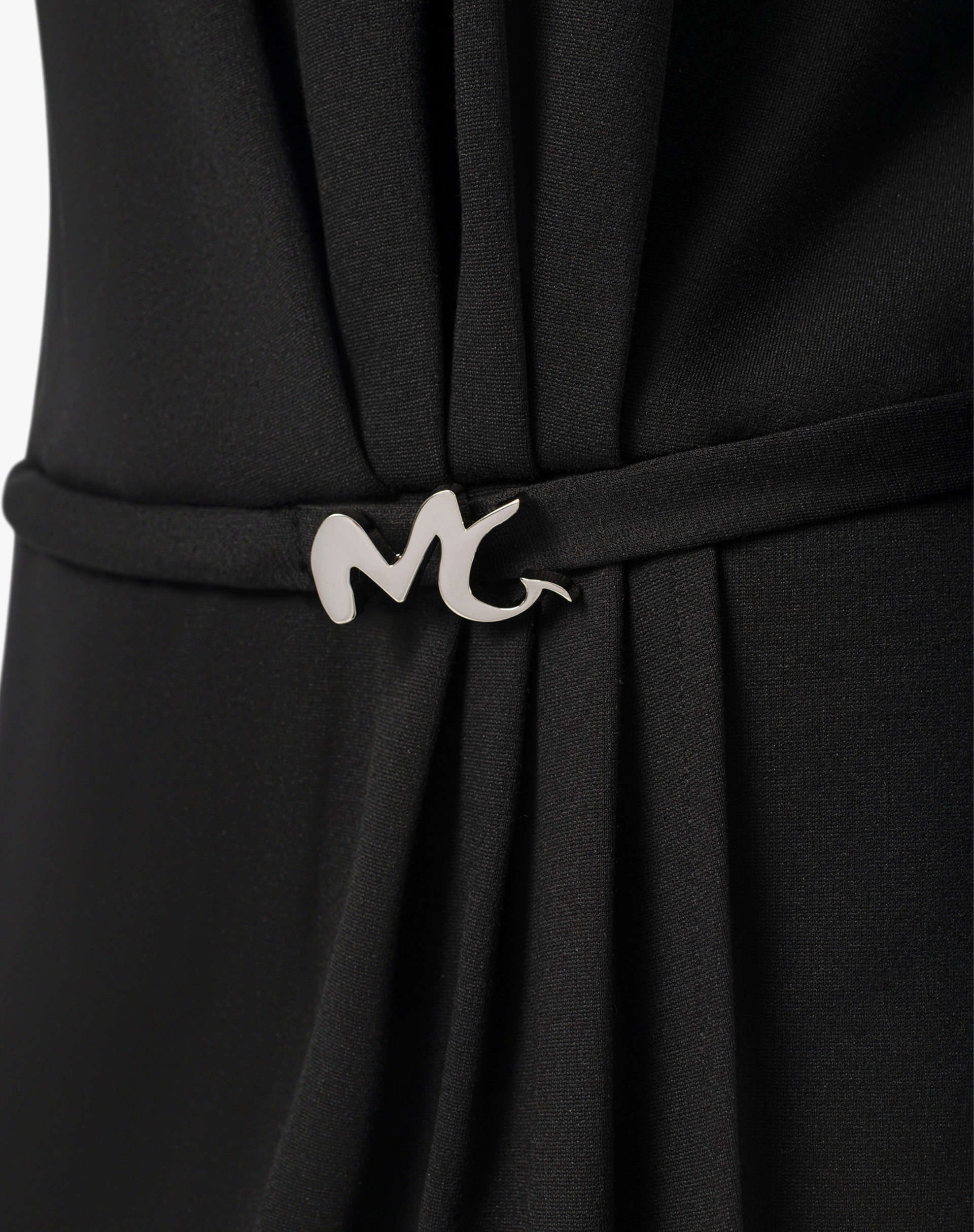 Short Dress With Belt At The Waist And Long Sleeves - BLACK - Manila Grace | Official Website