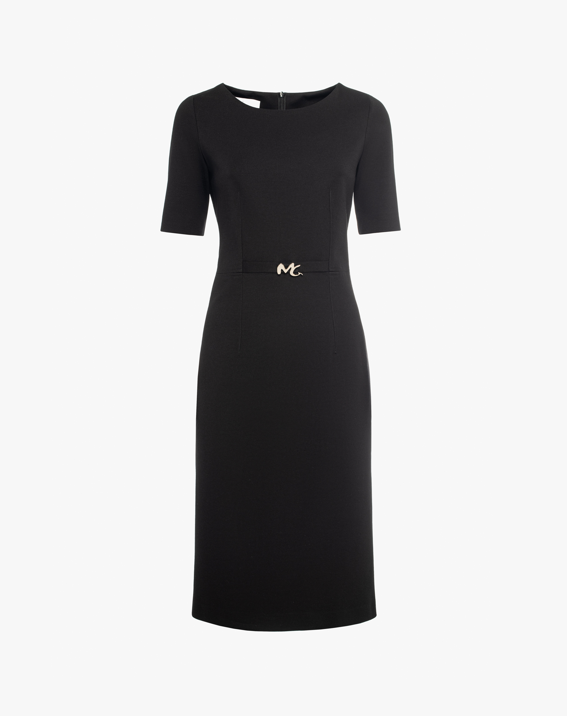Midi Dress With Short Sleeves And Logo Belt - BLACK - Manila Grace | Official Website