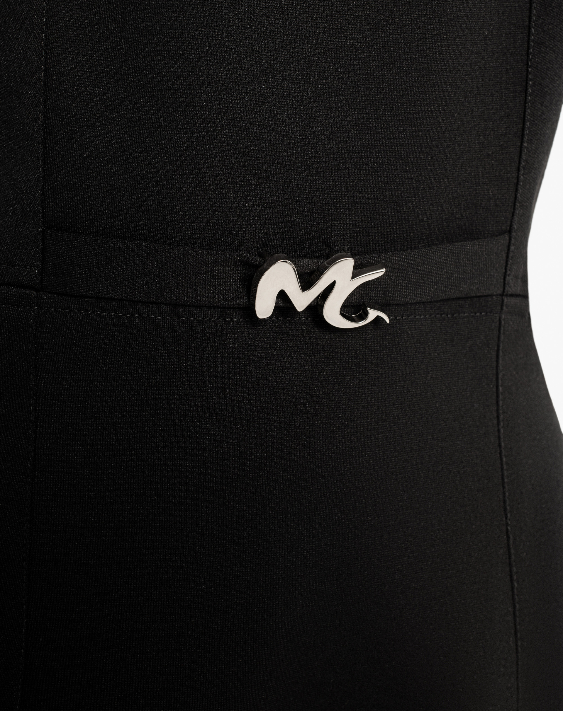 Midi Dress With Short Sleeves And Logo Belt - BLACK - Manila Grace | Official Website