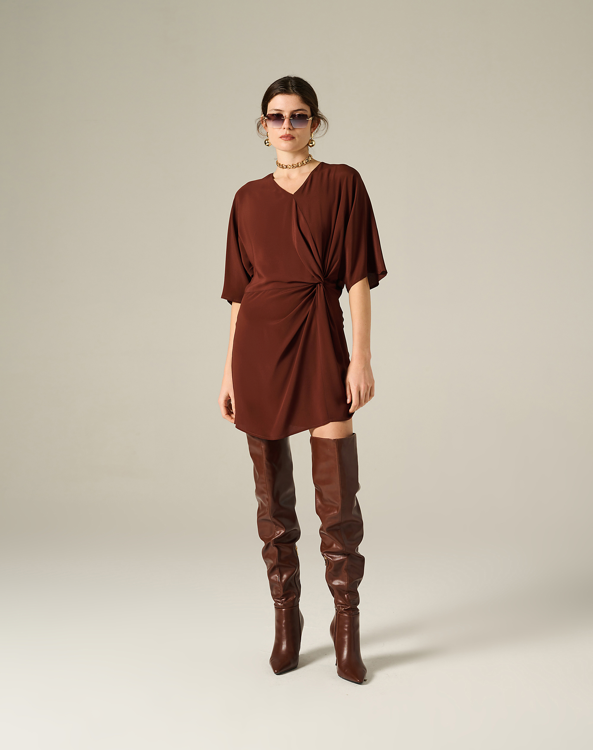 Short Draped Dress With Side Knot - MA646 - Manila Grace | Official Website
