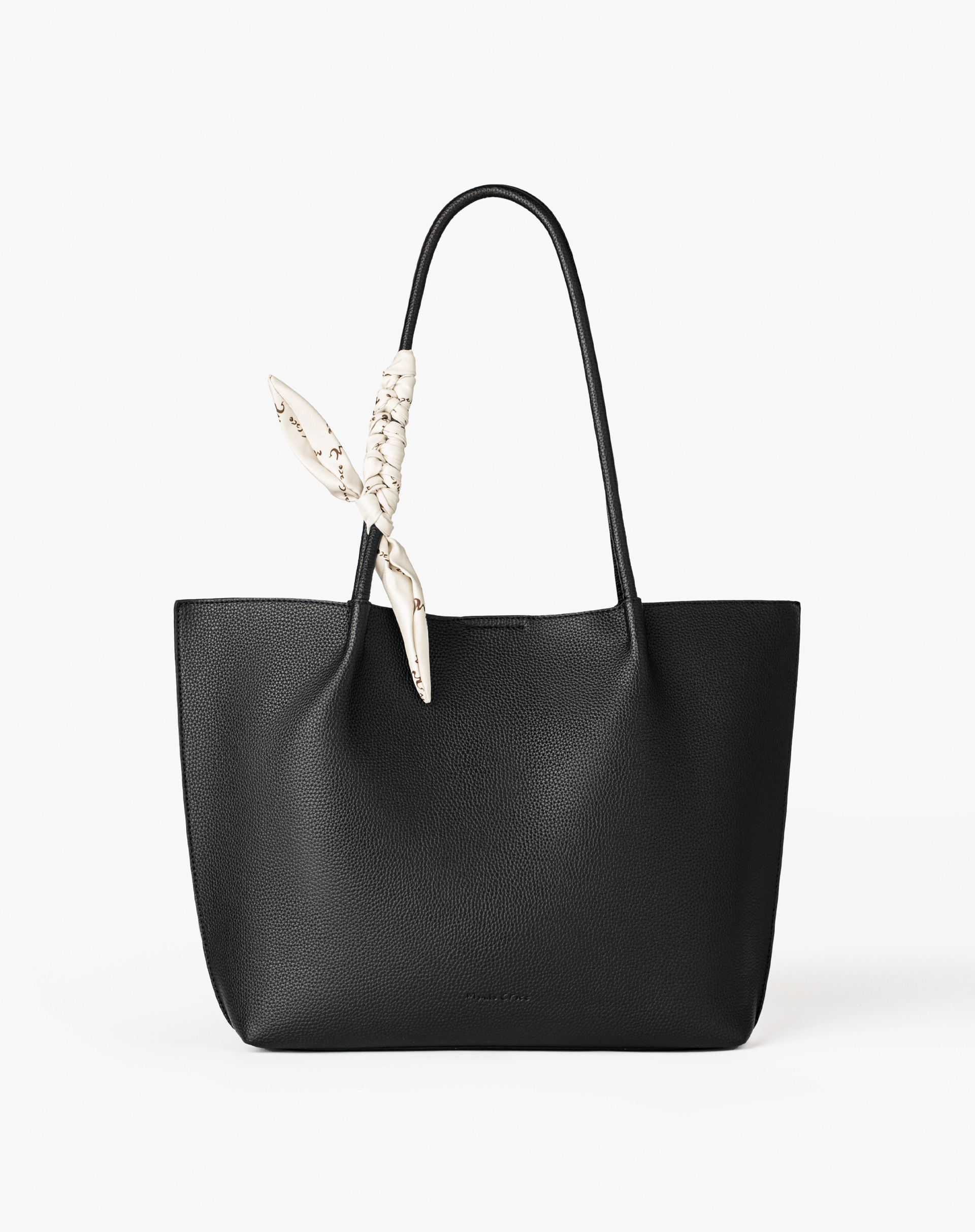 Faux Leather Shopper Bag With Knotted Scarf - BLACK - Manila Grace | Official Website