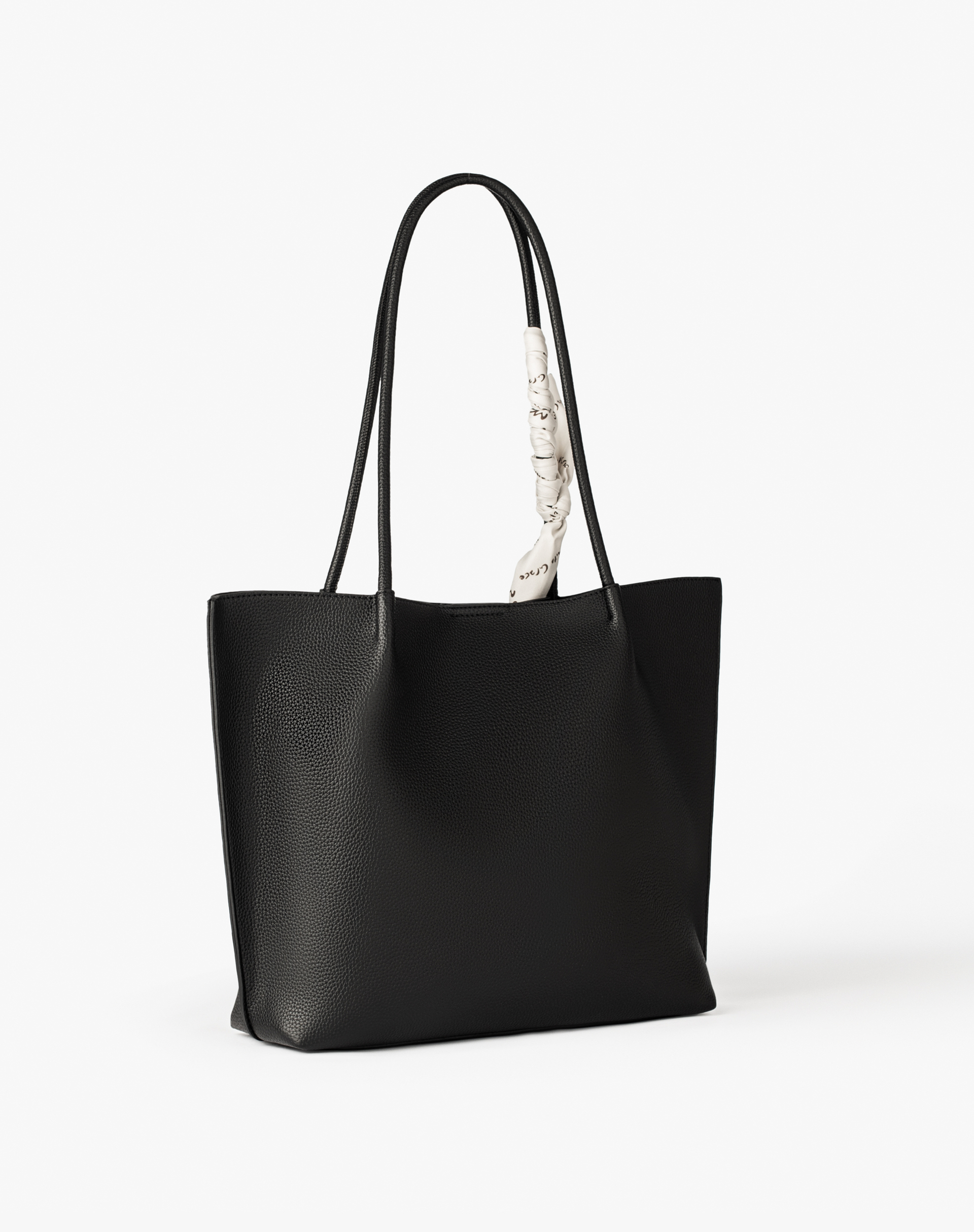 Faux Leather Shopper Bag With Knotted Scarf - BLACK - Manila Grace | Official Website