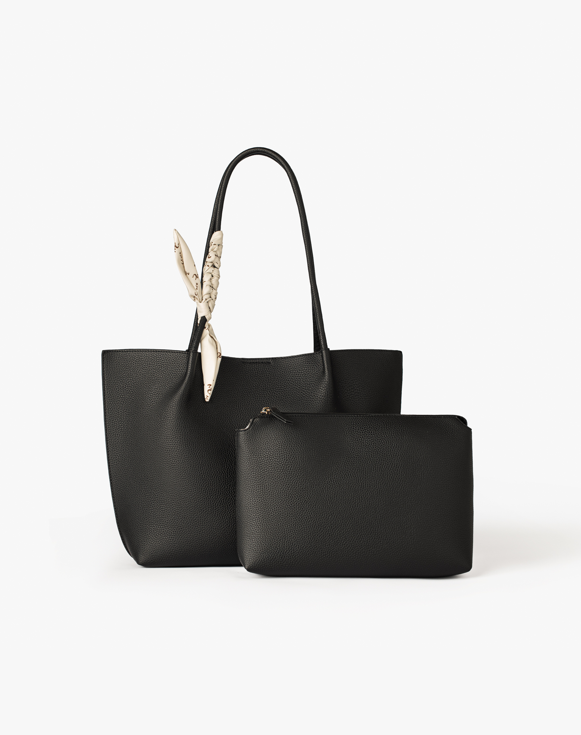 Faux Leather Shopper Bag With Knotted Scarf - BLACK - Manila Grace | Official Website