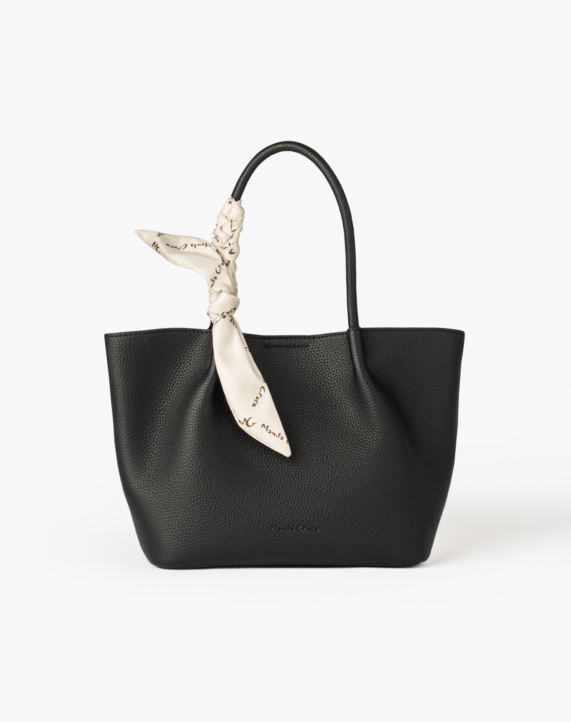 Faux Leather Mini Shopper With Decorative Scarf - HANDBAGS - Manila Grace | Official Website