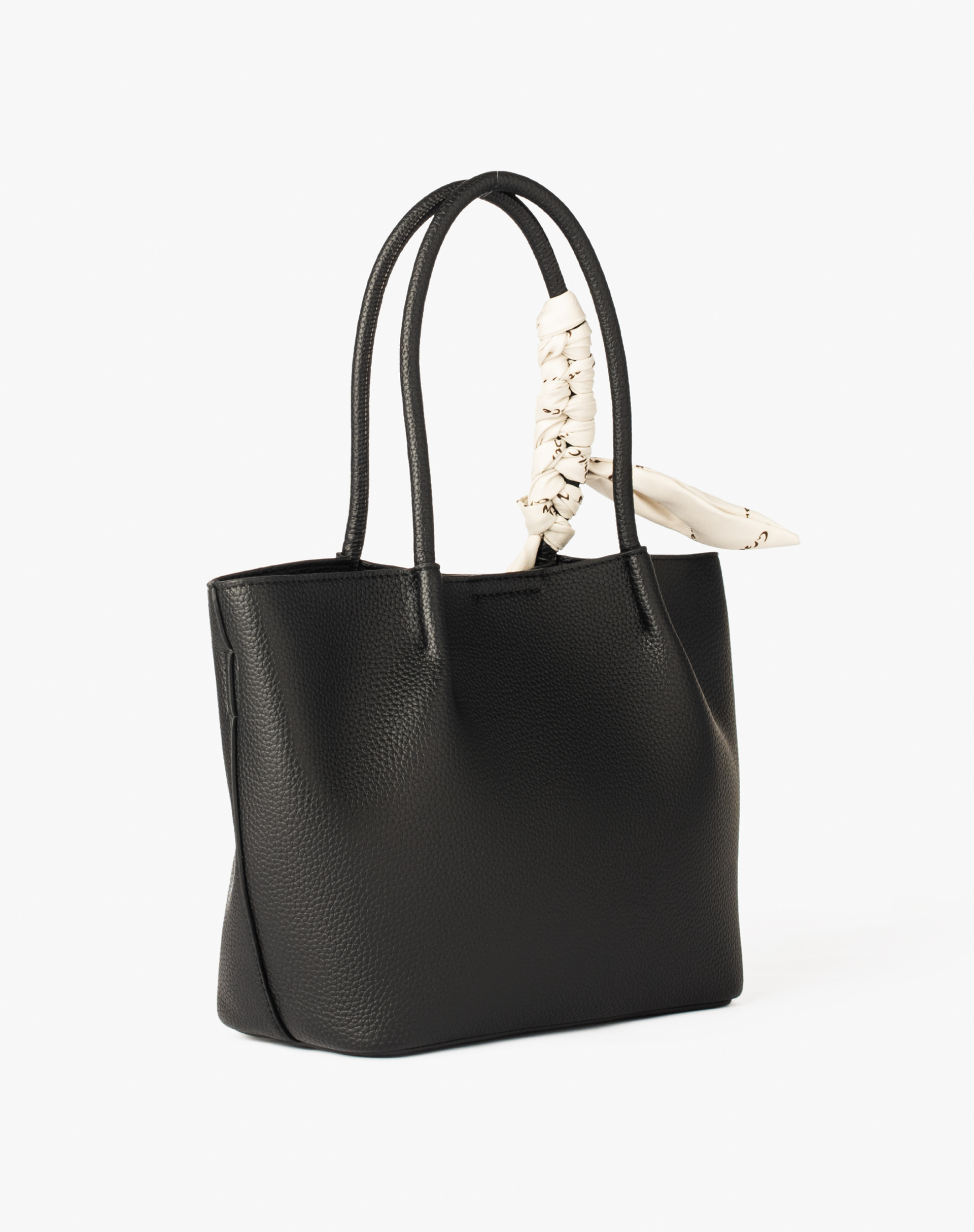 Faux Leather Mini Shopper With Decorative Scarf - BLACK - Manila Grace | Official Website