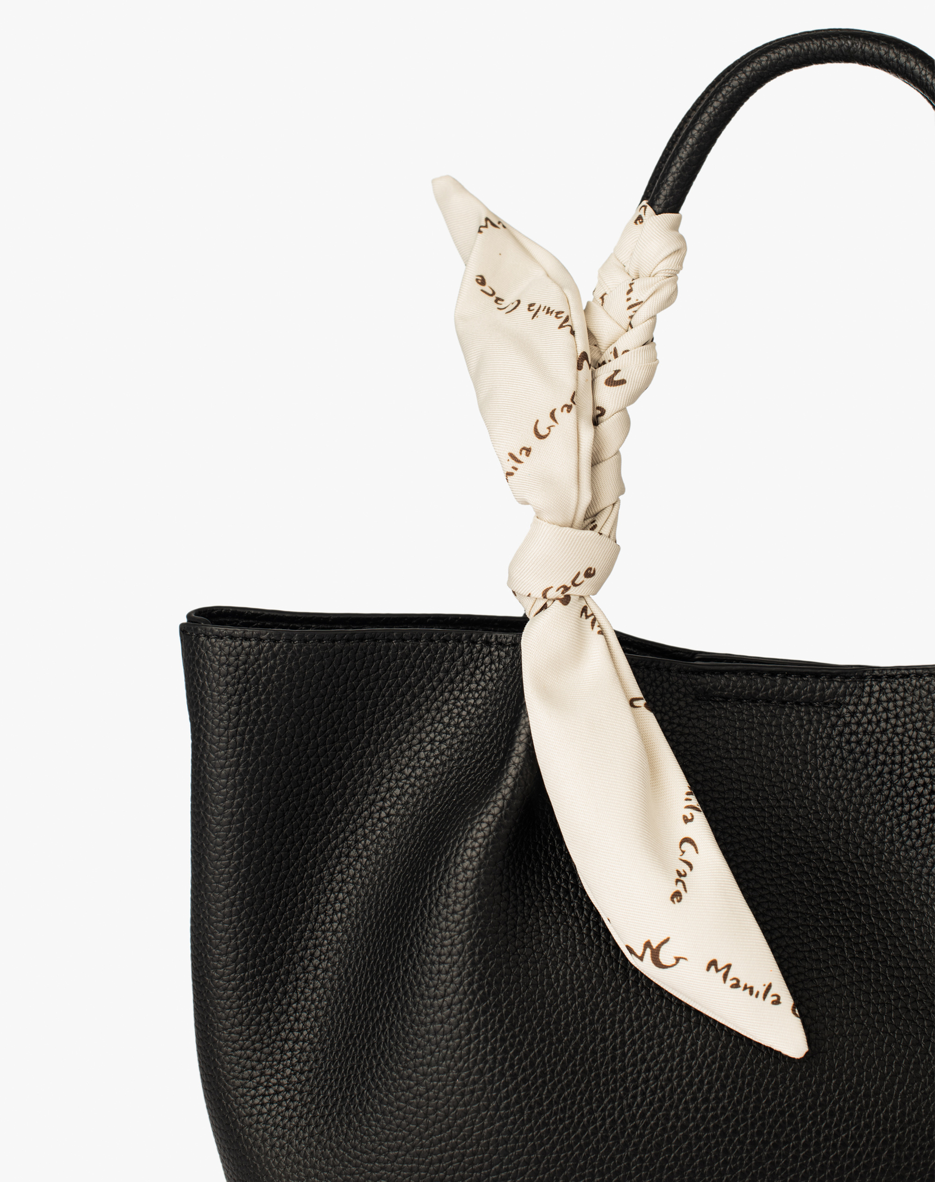 Faux Leather Mini Shopper With Decorative Scarf - BLACK - Manila Grace | Official Website