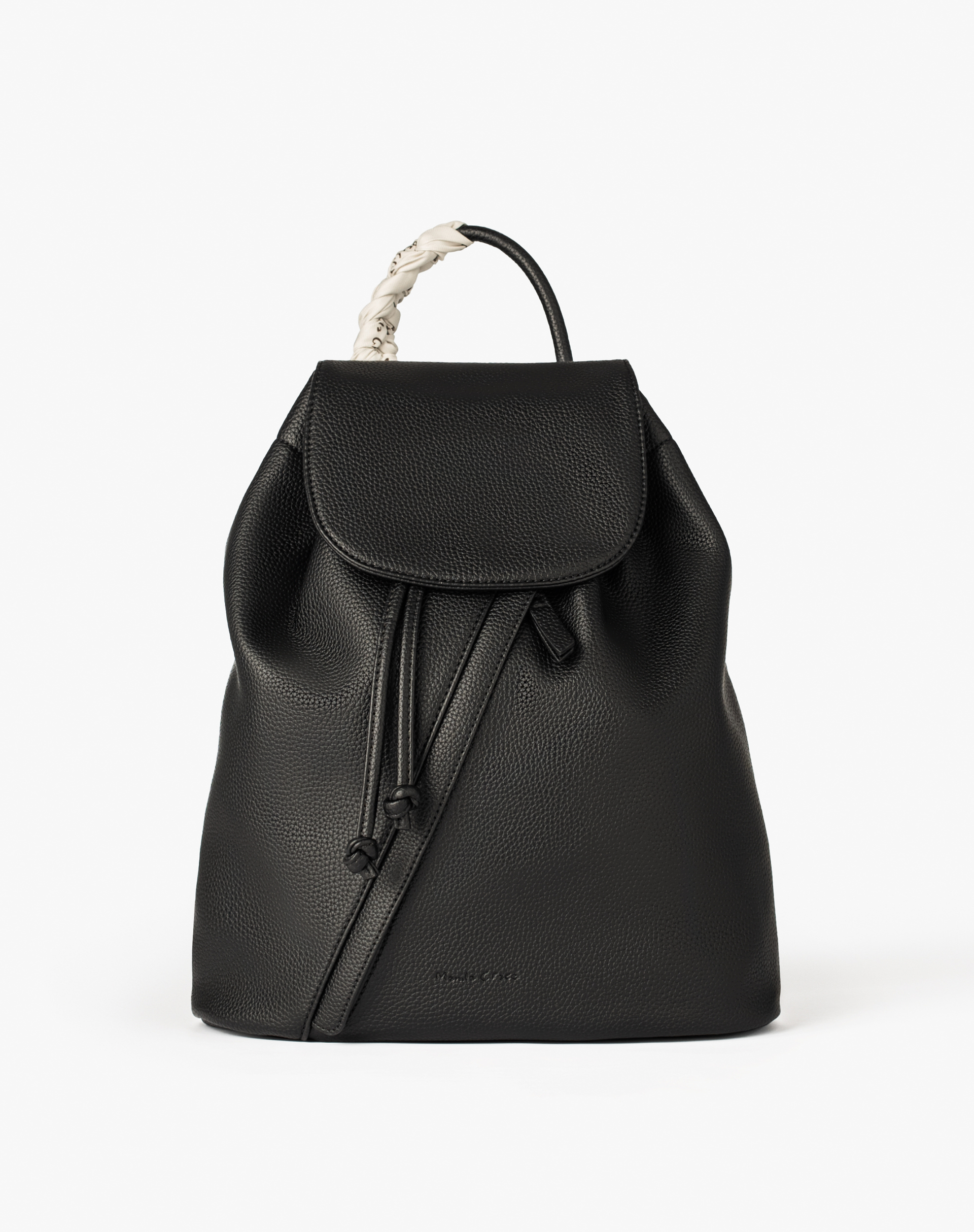Faux Leather Backpack With Drawstring And Decorative Scarf - BLACK - Manila Grace | Official Website
