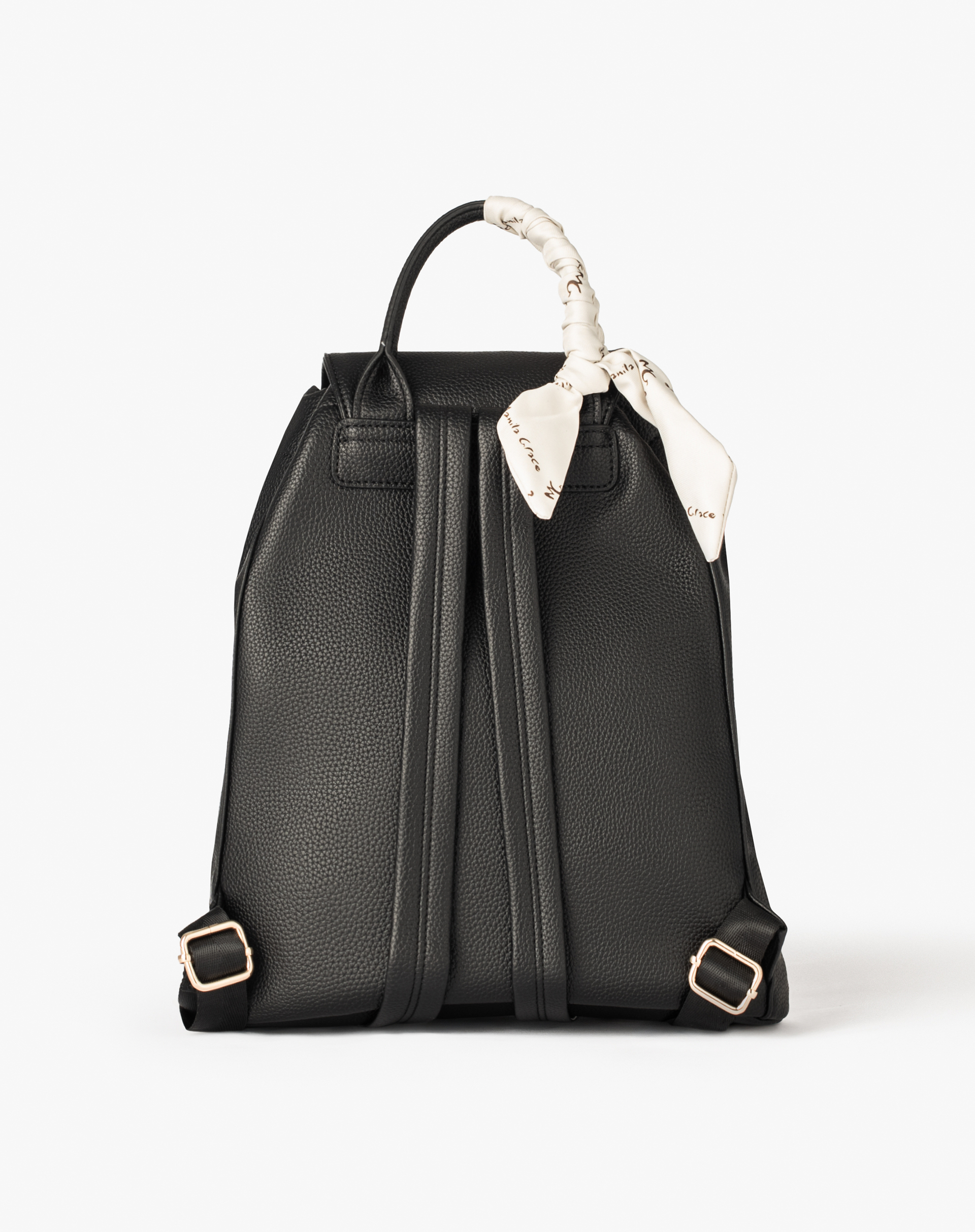Faux Leather Backpack With Drawstring And Decorative Scarf - BLACK - Manila Grace | Official Website