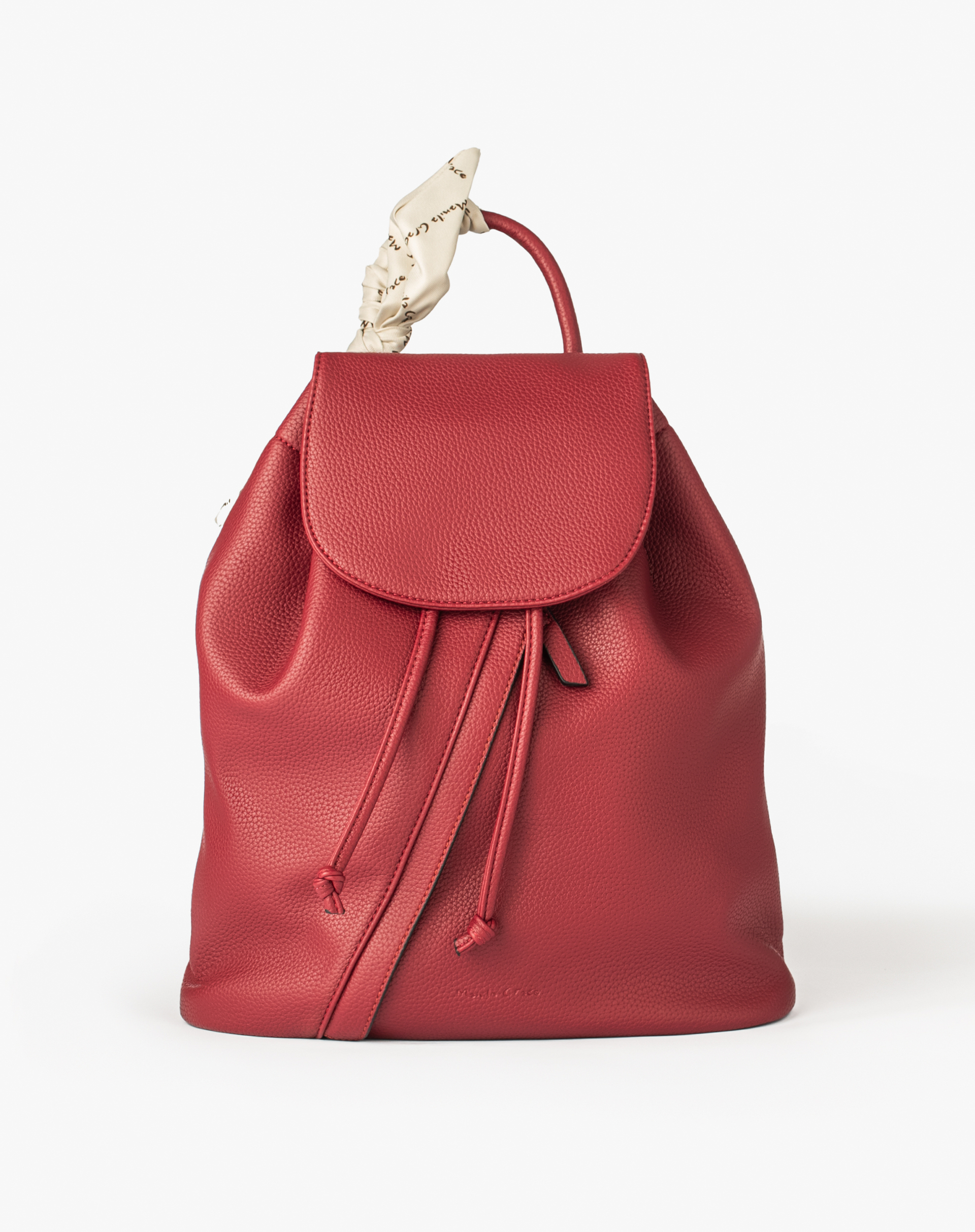 Faux Leather Backpack With Drawstring And Decorative Scarf - CROSSBODY BAGS - Manila Grace | Official Website