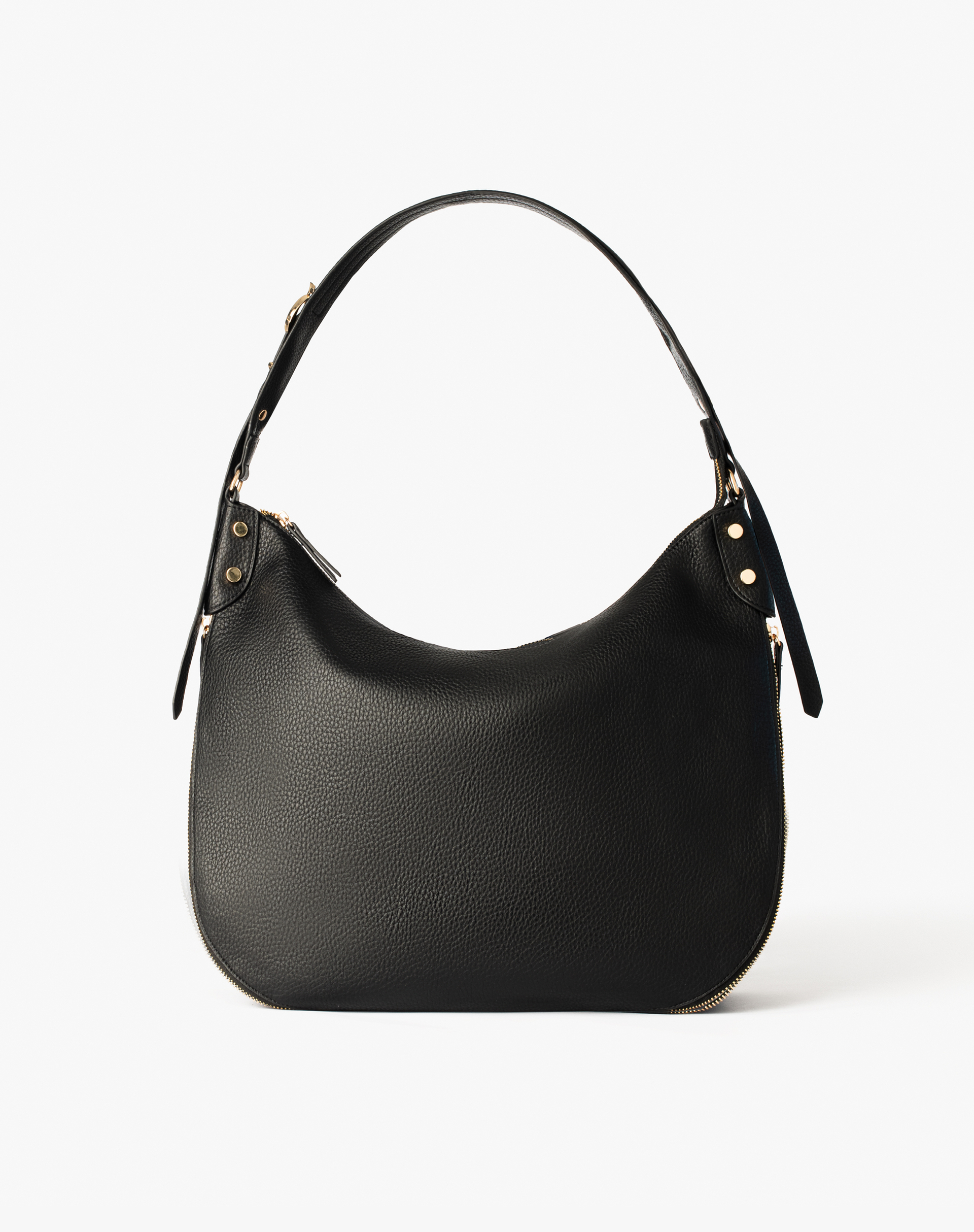Faux Leather Hobo Bag With Metallic Logo - BLACK - Manila Grace | Official Website