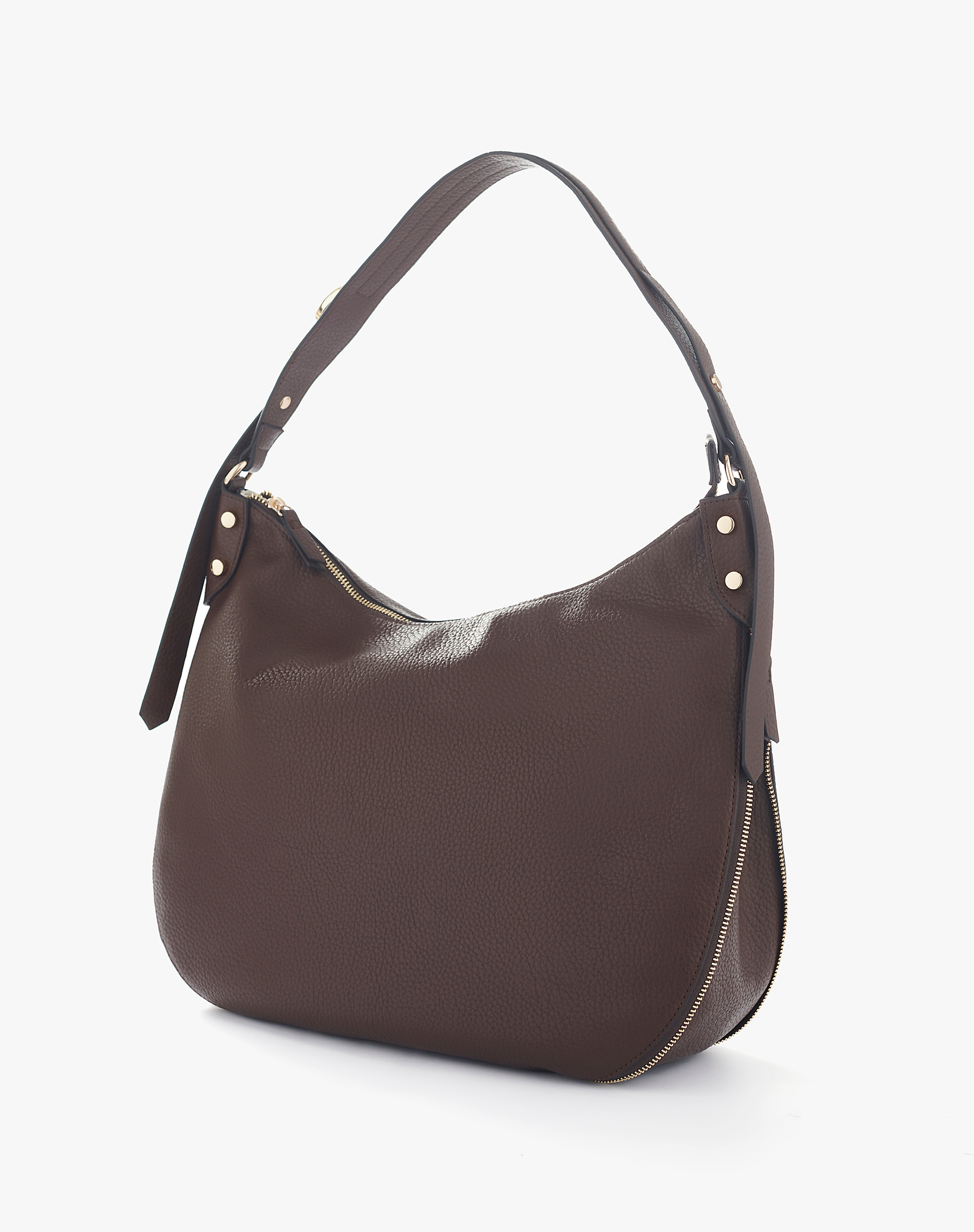 Faux Leather Hobo Bag With Metallic Logo - MA646 - Manila Grace | Official Website
