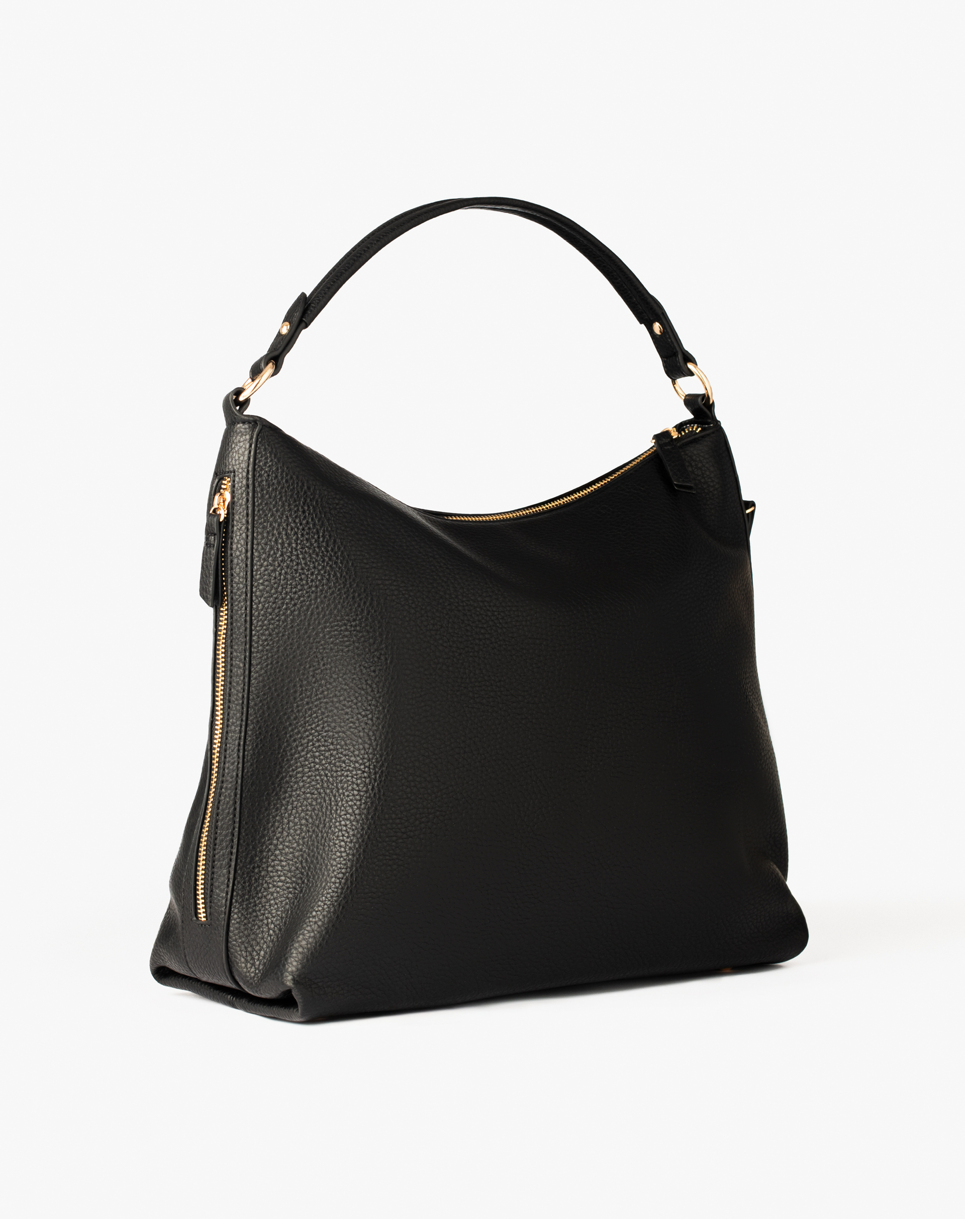 Faux Leather Shoulder Bag With Logo And Side Zips - BLACK - Manila Grace | Official Website