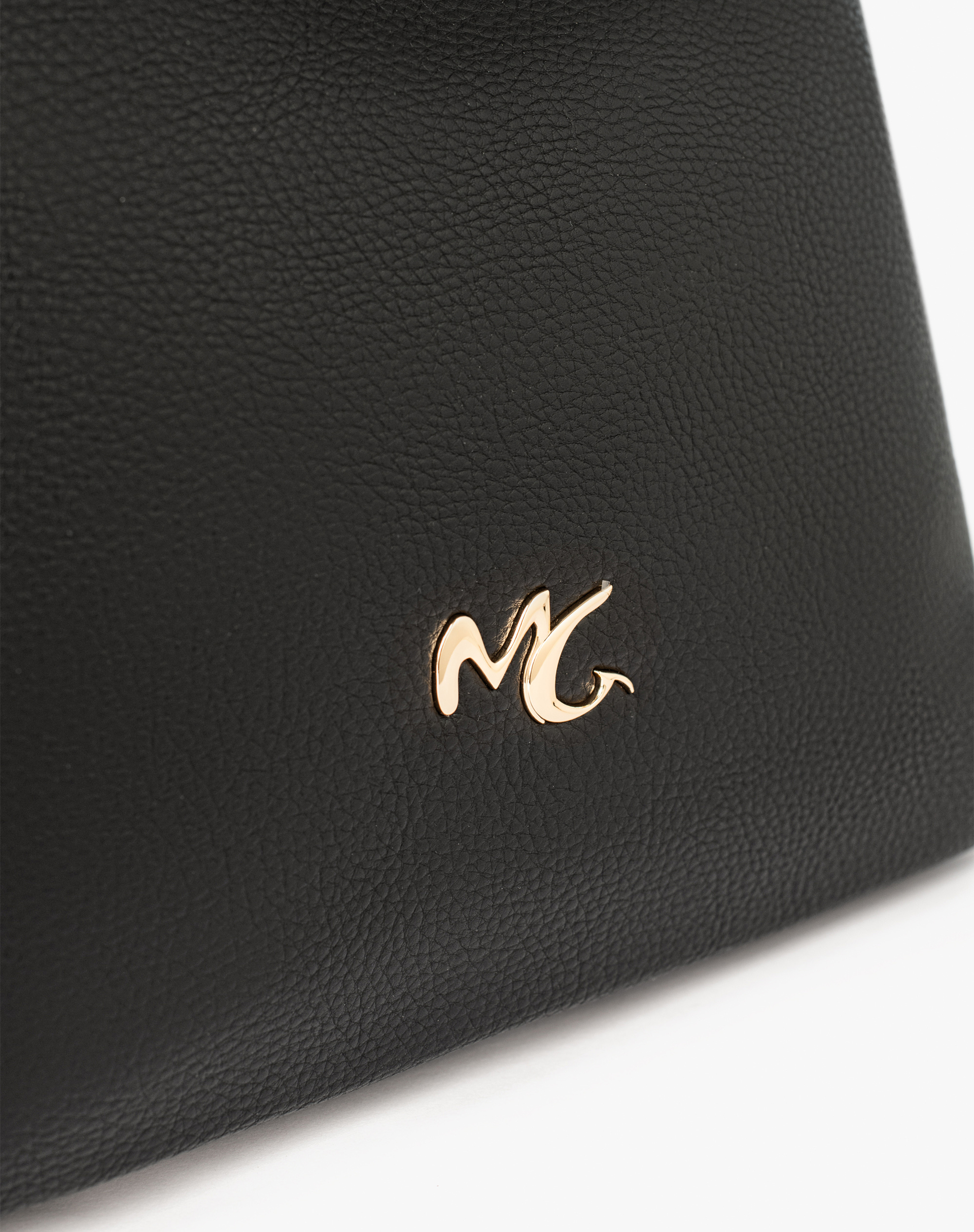 Faux Leather Shoulder Bag With Logo And Side Zips - BLACK - Manila Grace | Official Website