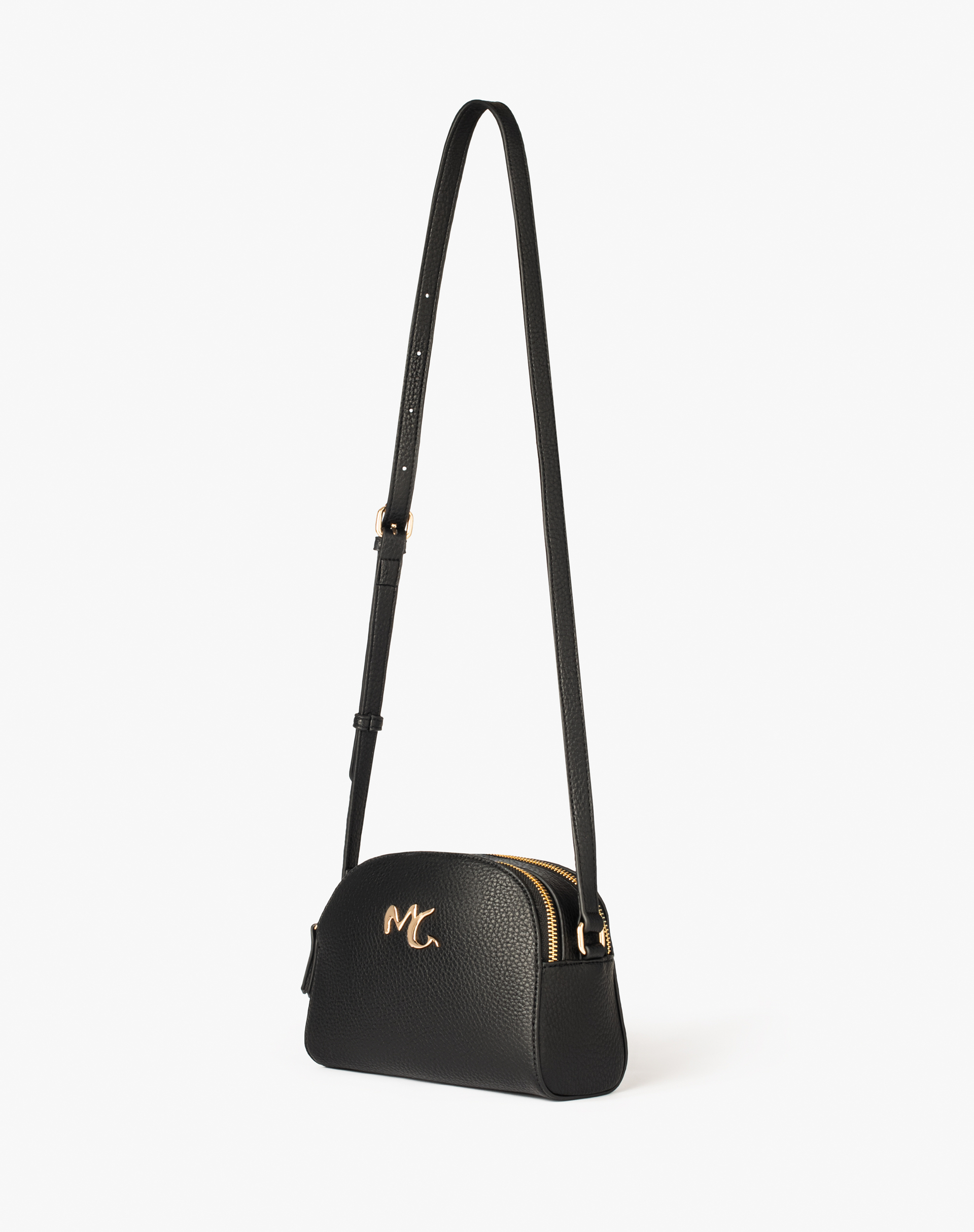 Shoulder Bag In Pebbled Faux Leather With Mg Logo - BLACK - Manila Grace | Official Website