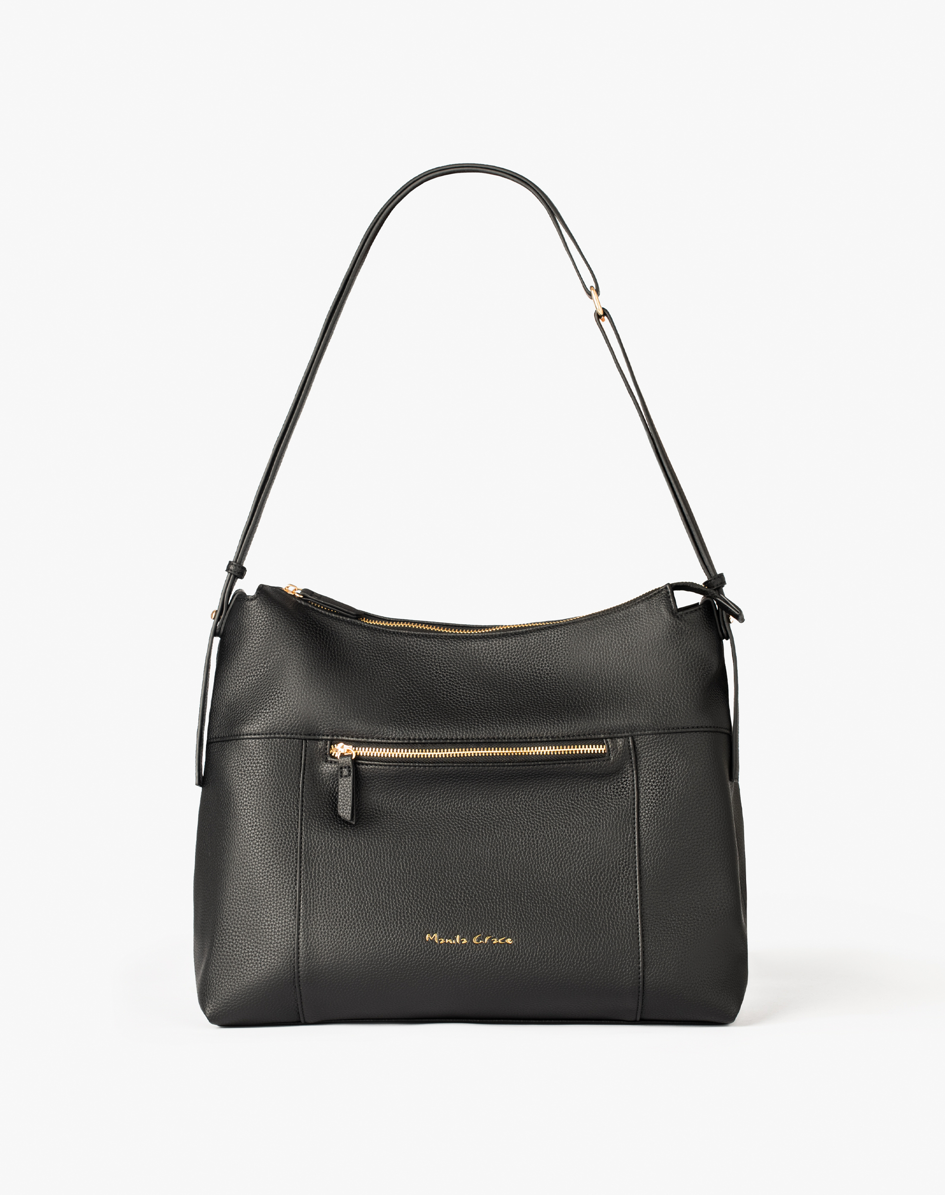 Black Shoulder Bag With Front Zip - BLACK - Manila Grace | Official Website