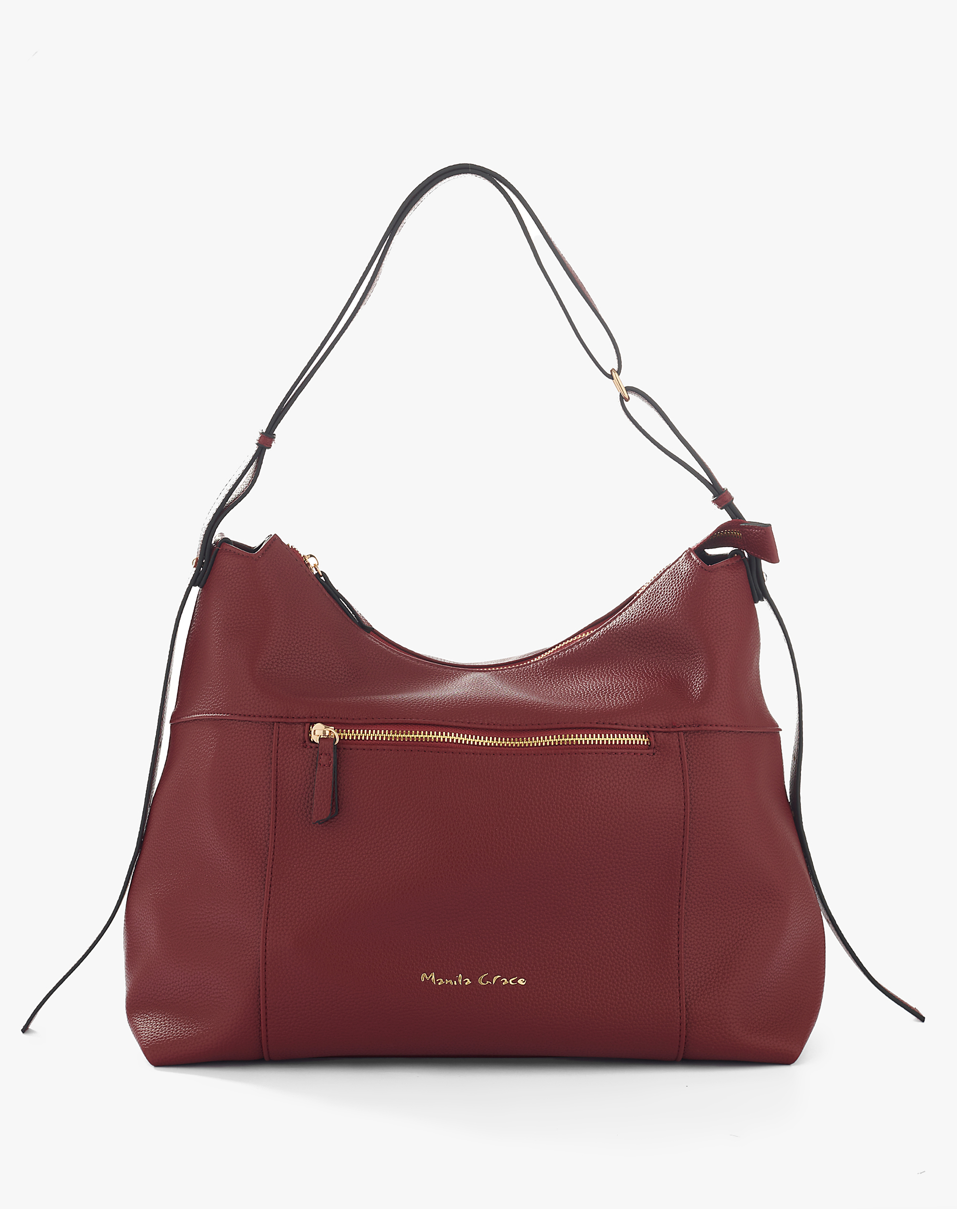 Borsa A Spalla Burgundy Con Zip Frontale - SHOPPERS - Manila Grace