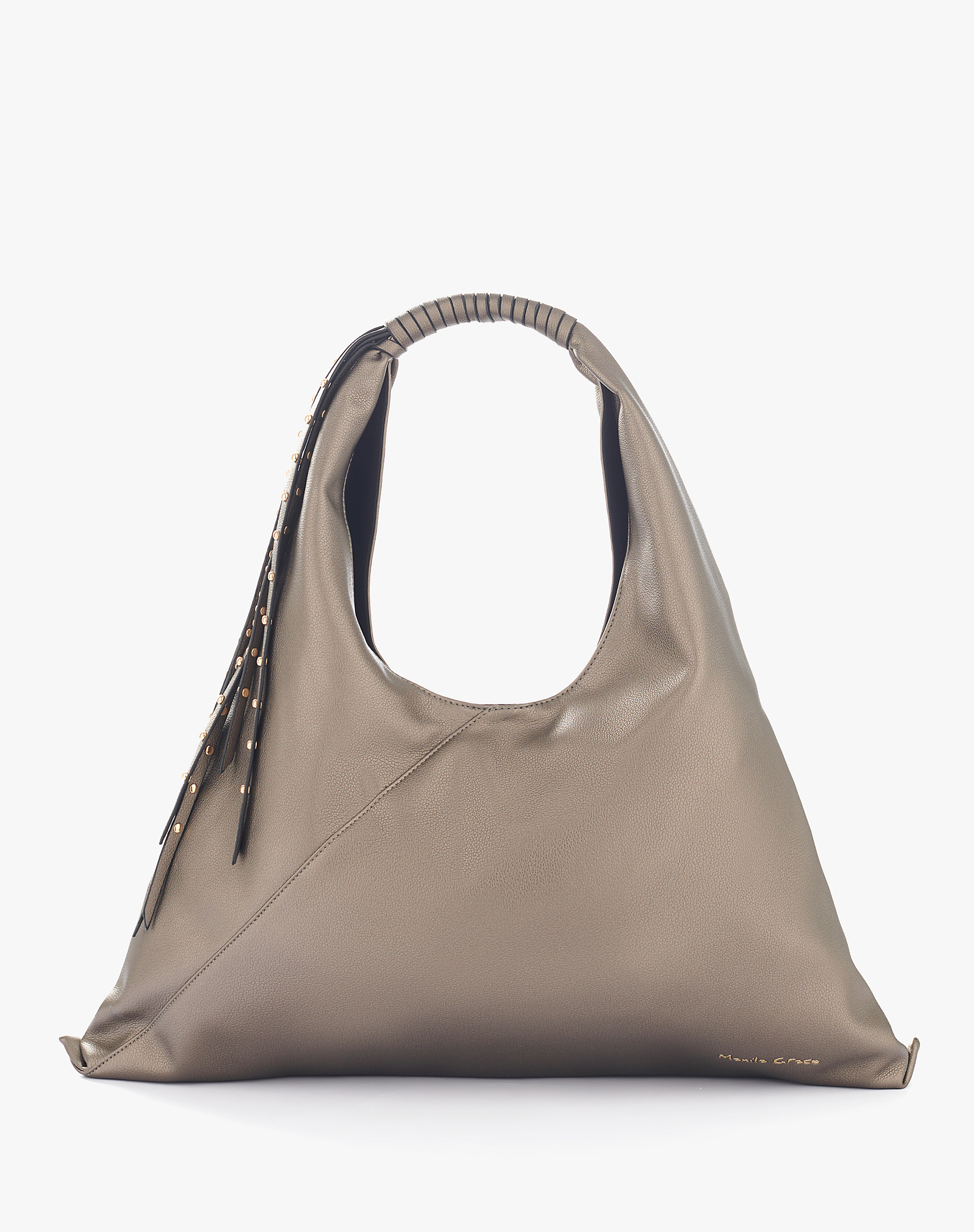 Faux Leather Sac Bag With Fringes And Studs - MD869 - Manila Grace | Official Website
