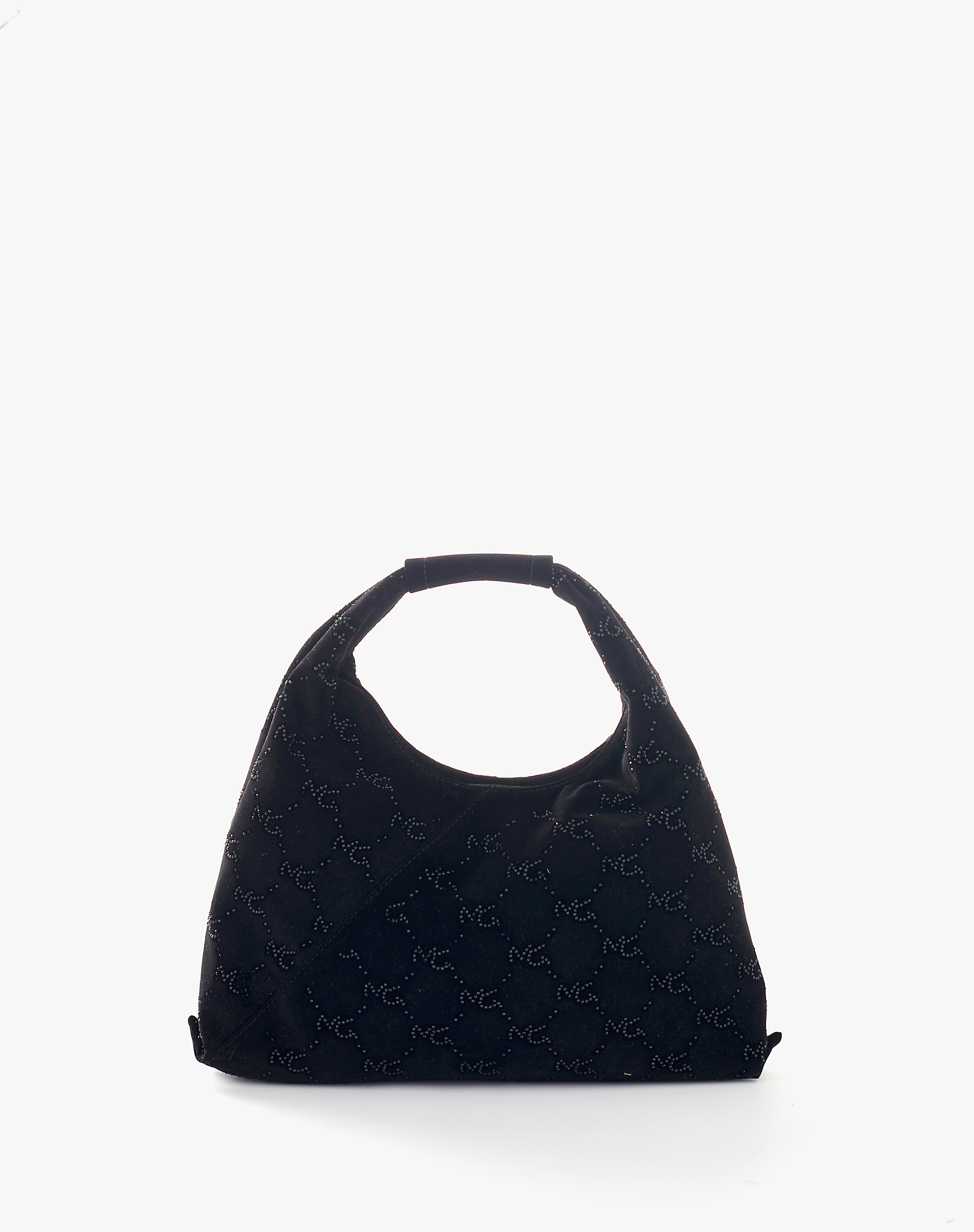 Velvet Sac Bag With Crystallized Logo - BLACK - Manila Grace | Official Website