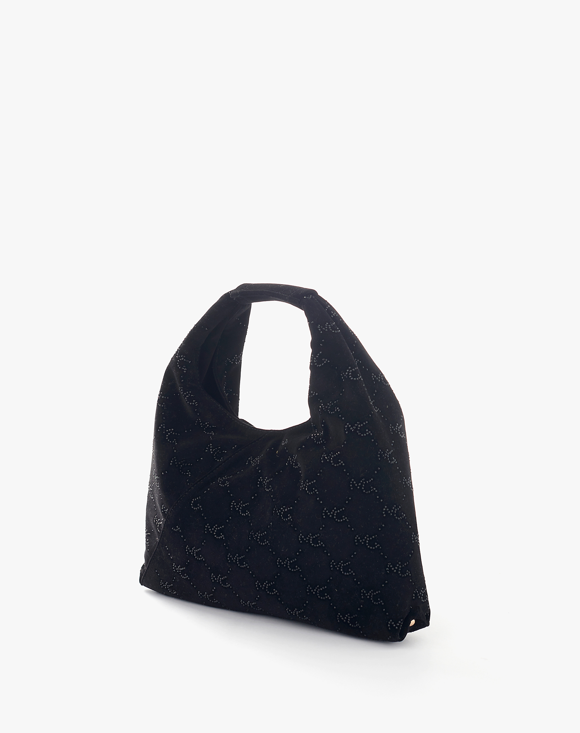Velvet Sac Bag With Crystallized Logo - BLACK - Manila Grace | Official Website