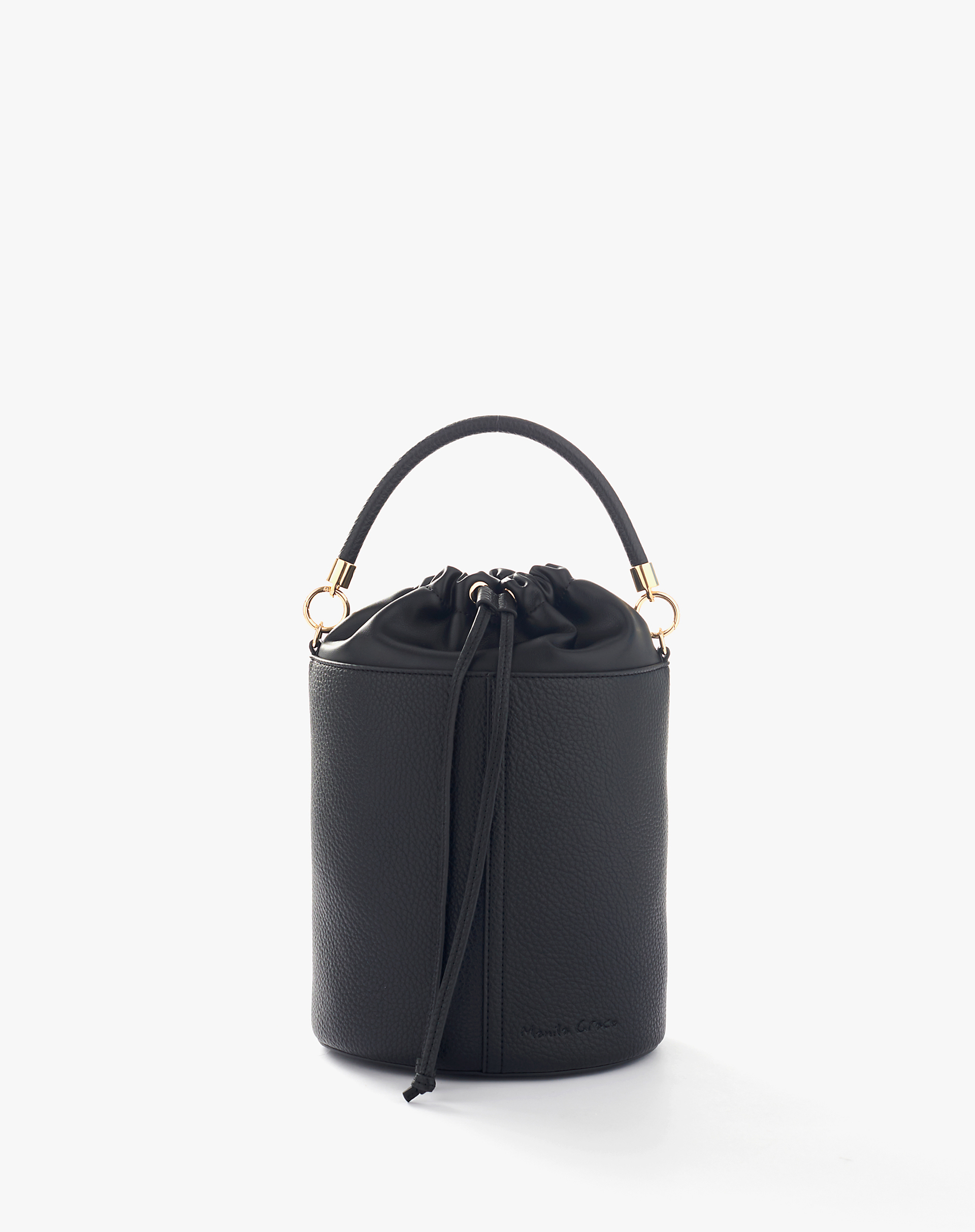 Compact Bucket Bag In Hammered Faux Leather - BLACK - Manila Grace | Official Website