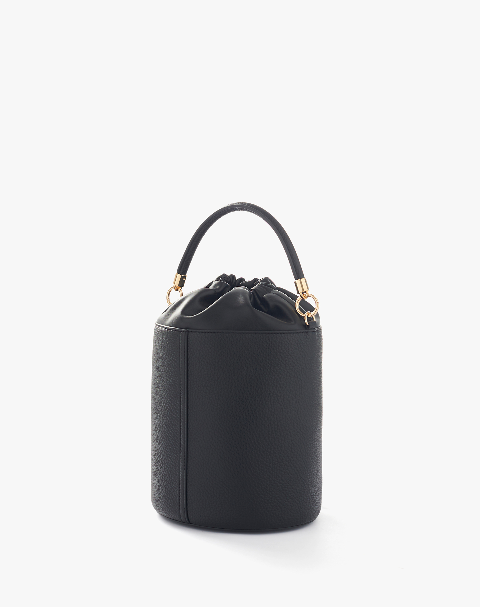 Compact Bucket Bag In Hammered Faux Leather - BLACK - Manila Grace | Official Website