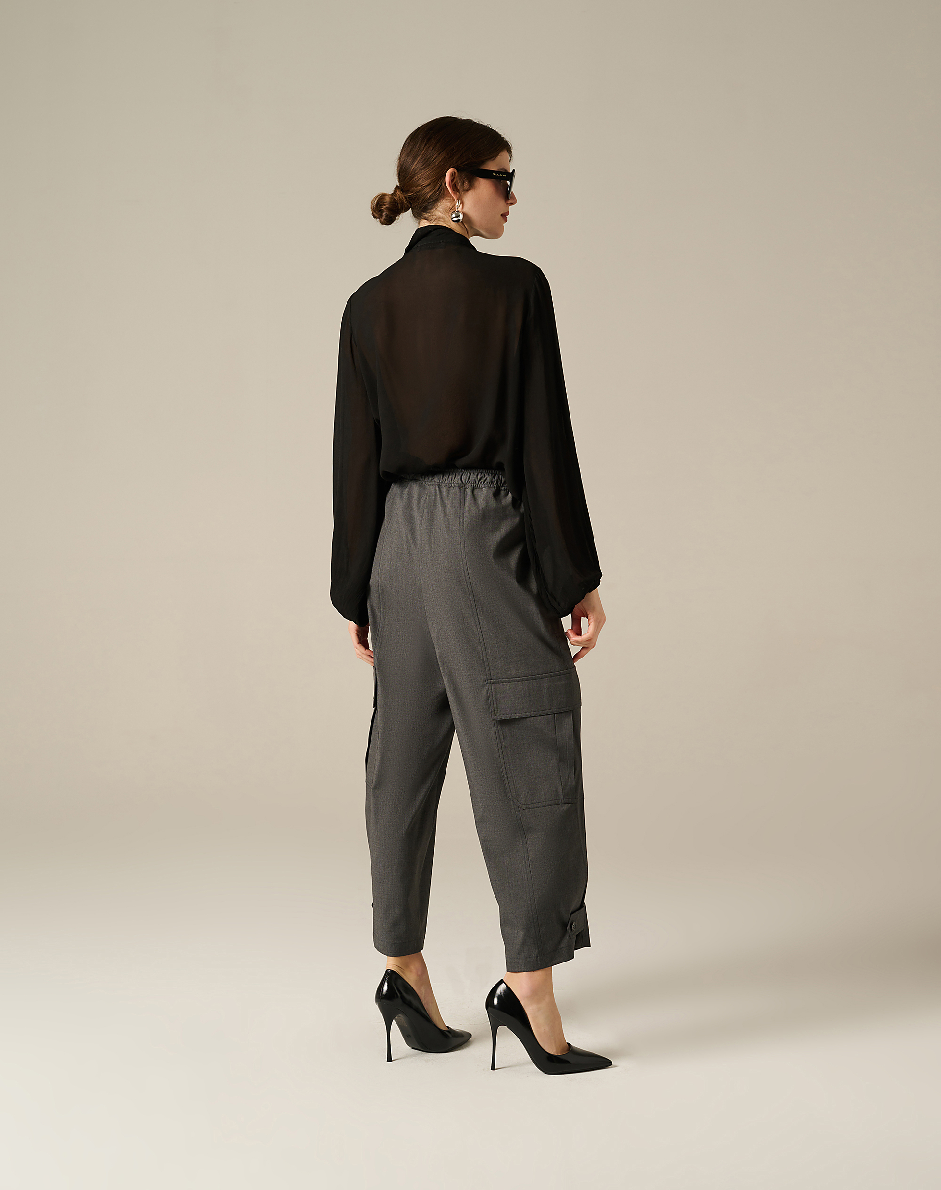 Georgette Shirt With Ruffles - BLACK - Manila Grace | Official Website