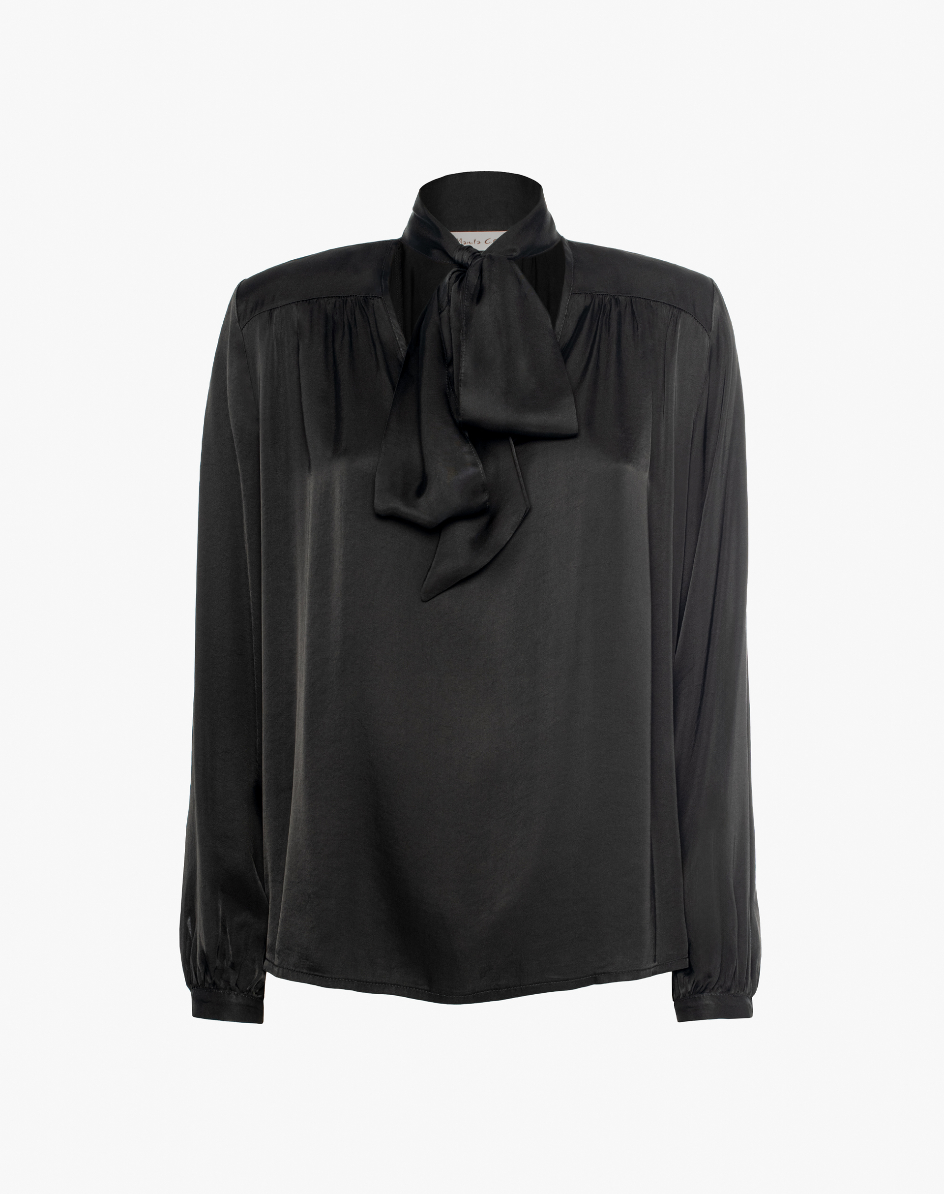 Satin Blouse With Bow At The Neck - SHIRTS - Manila Grace | Official Website