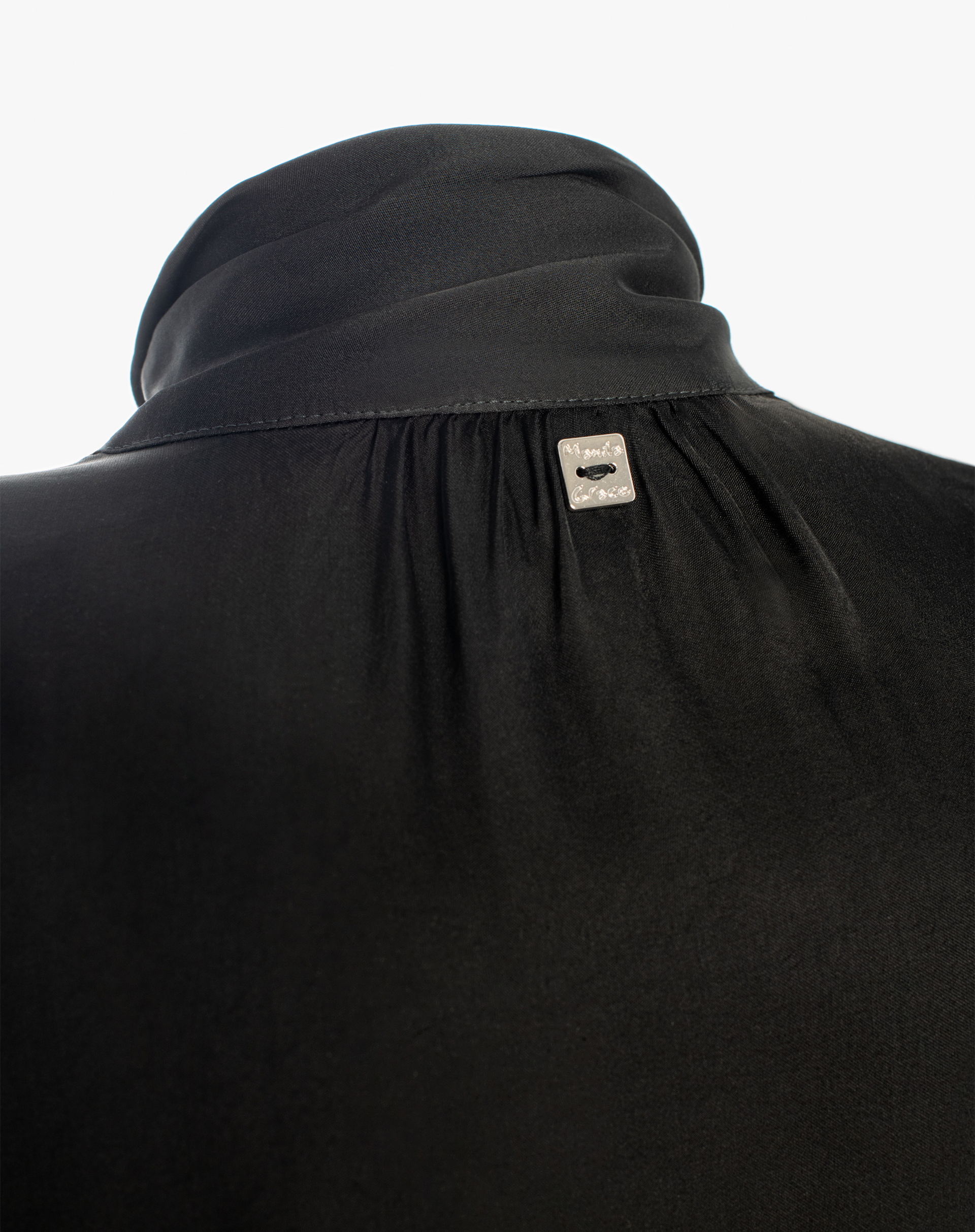 Satin Blouse With Bow At The Neck - BLACK - Manila Grace | Official Website